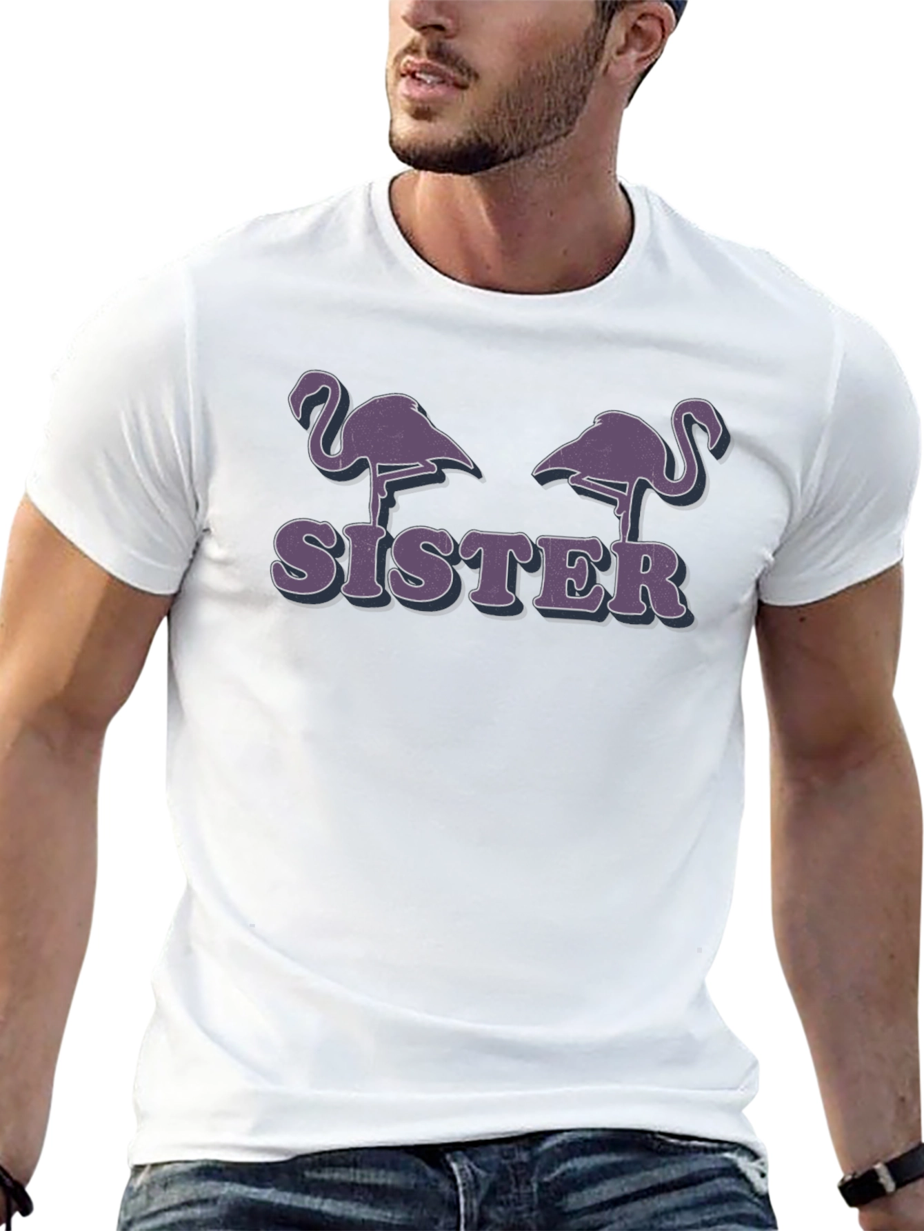 Flamingo Sister Graphic T-Shirt - Black