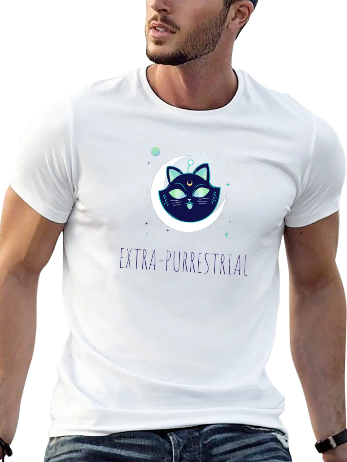 Extra-Purrestrial Cat Graphic T-Shirt