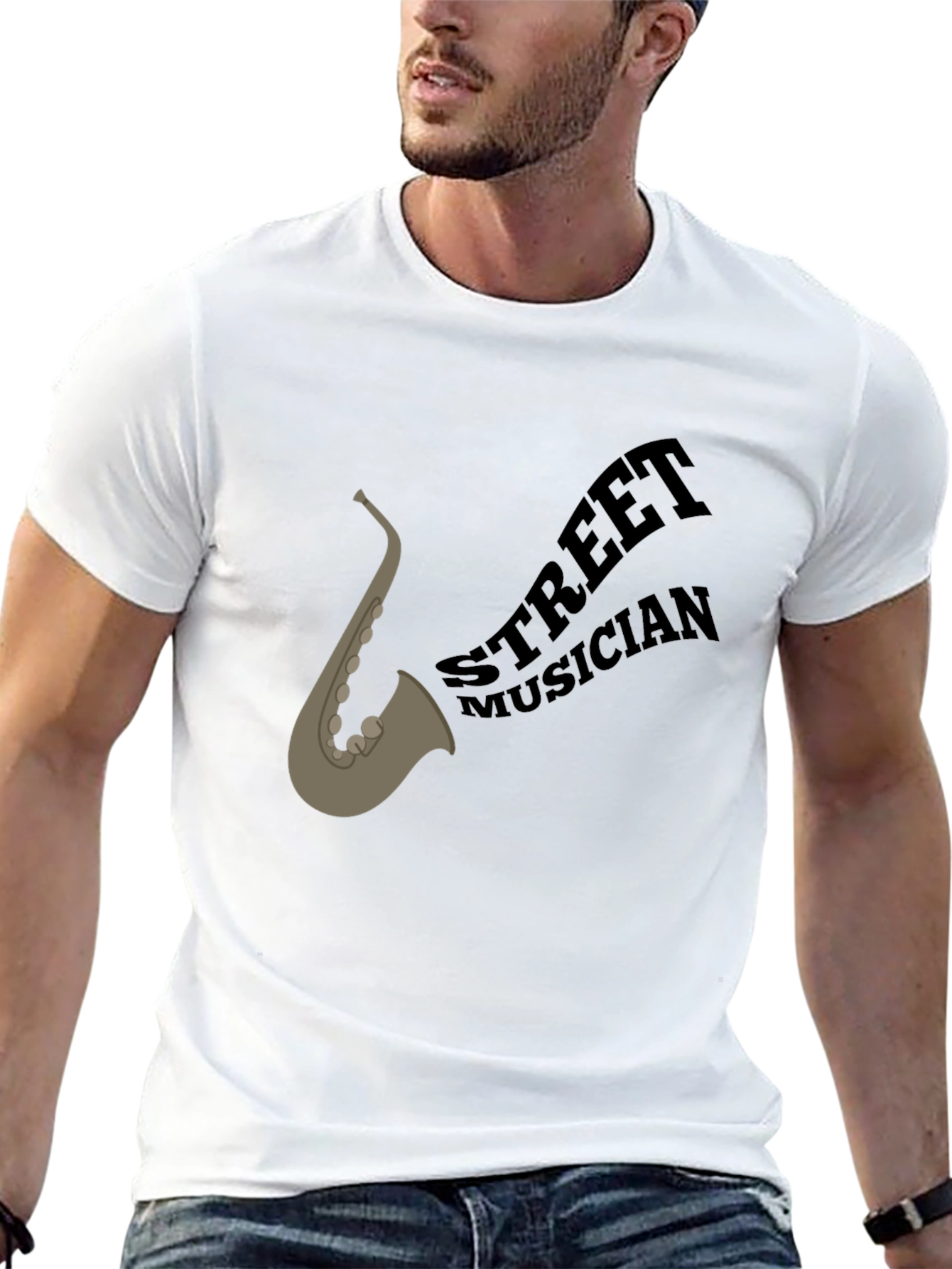Street Musician Saxophone Graphic Black Tee