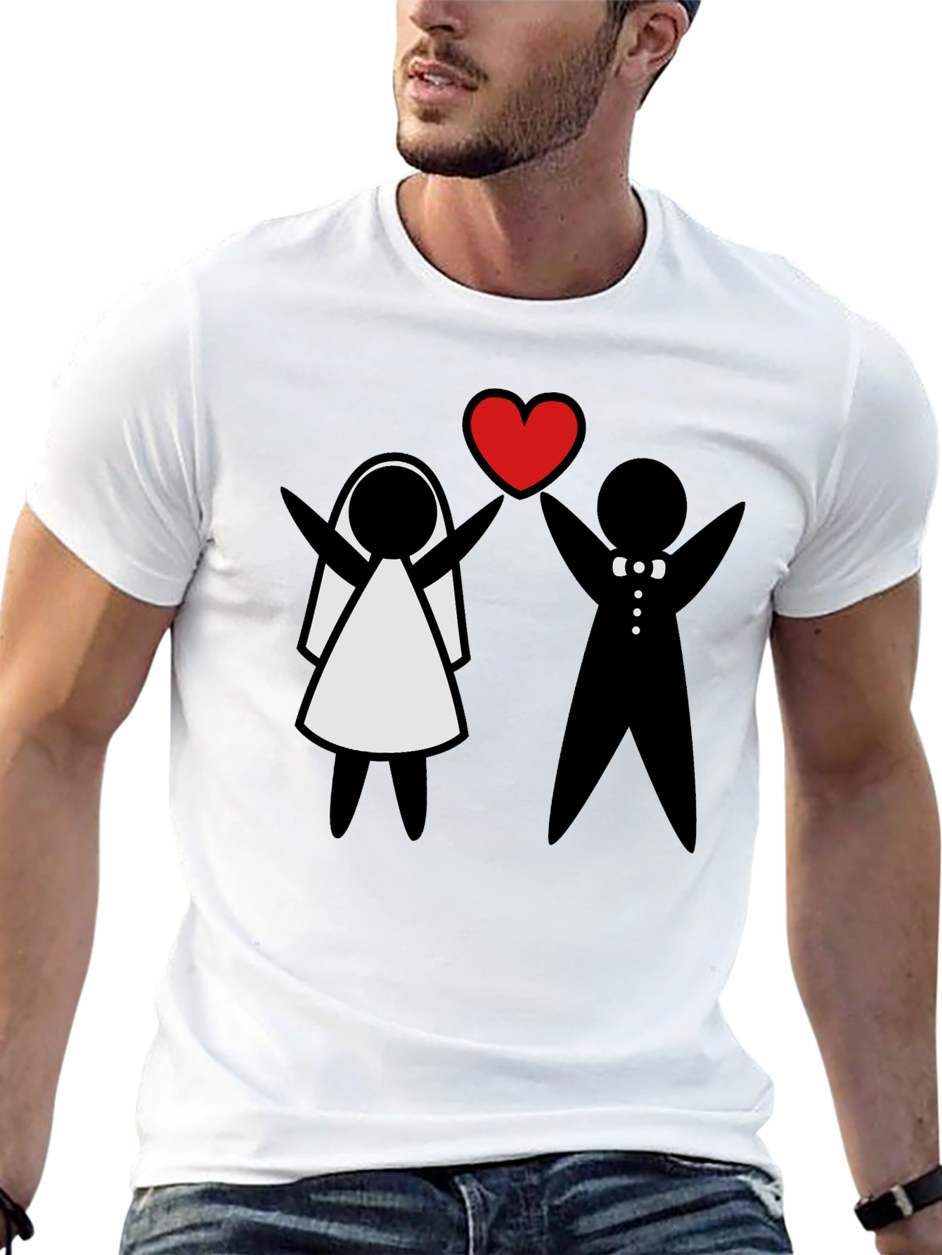 Bride and Groom Heart T-Shirt - Cute Wedding Tee