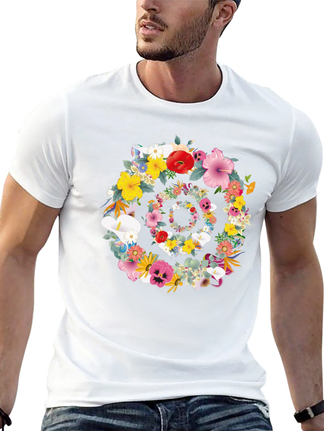 Floral Swirl Graphic Tee - Stylish Black T-Shirt