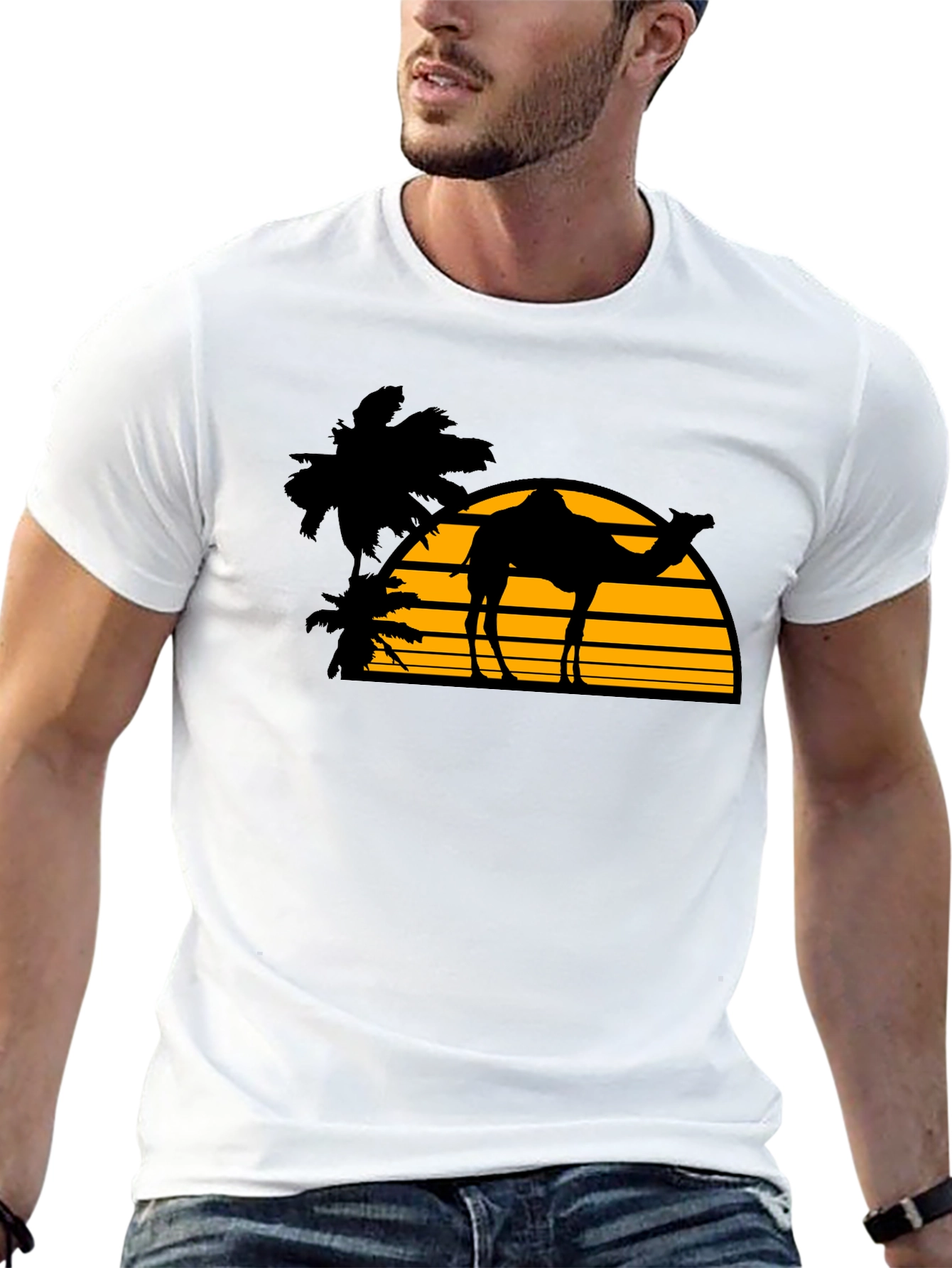 Desert Camel Sunset Graphic T-Shirt