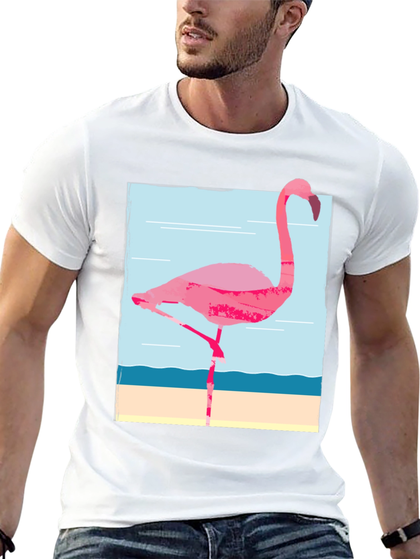 Flamingo Graphic Tee - Black Cotton T-Shirt