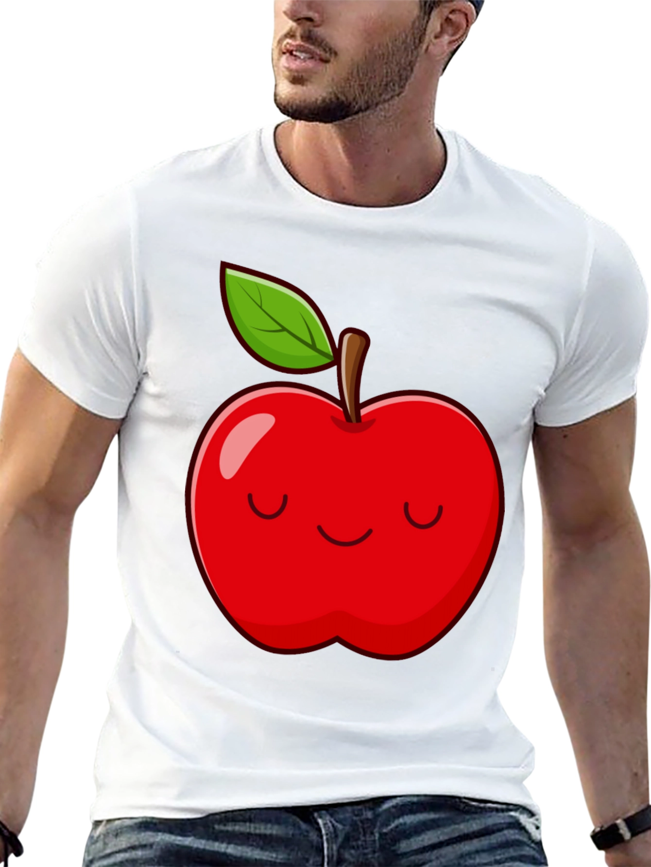 Smiling Apple Graphic Tee - Comfy Casual Black T-Shirt