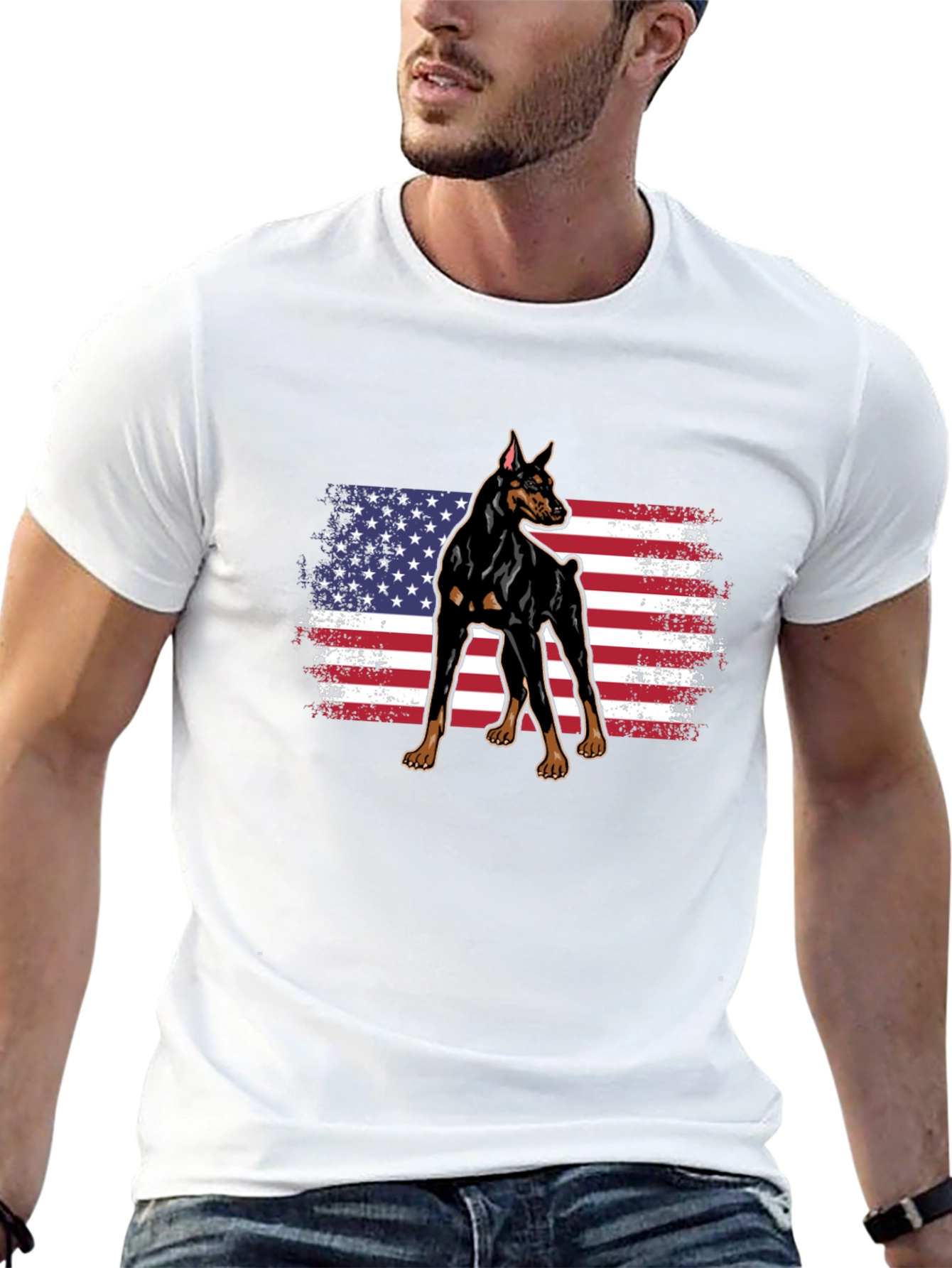 Doberman American Flag Graphic Tee