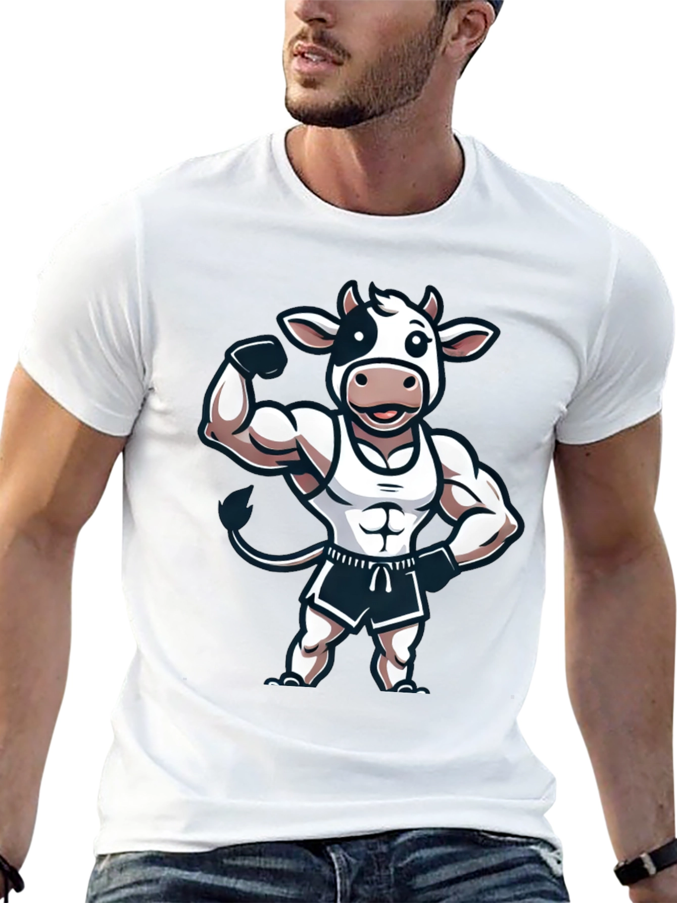 Funny Muscled Cow Graphic T-Shirt
