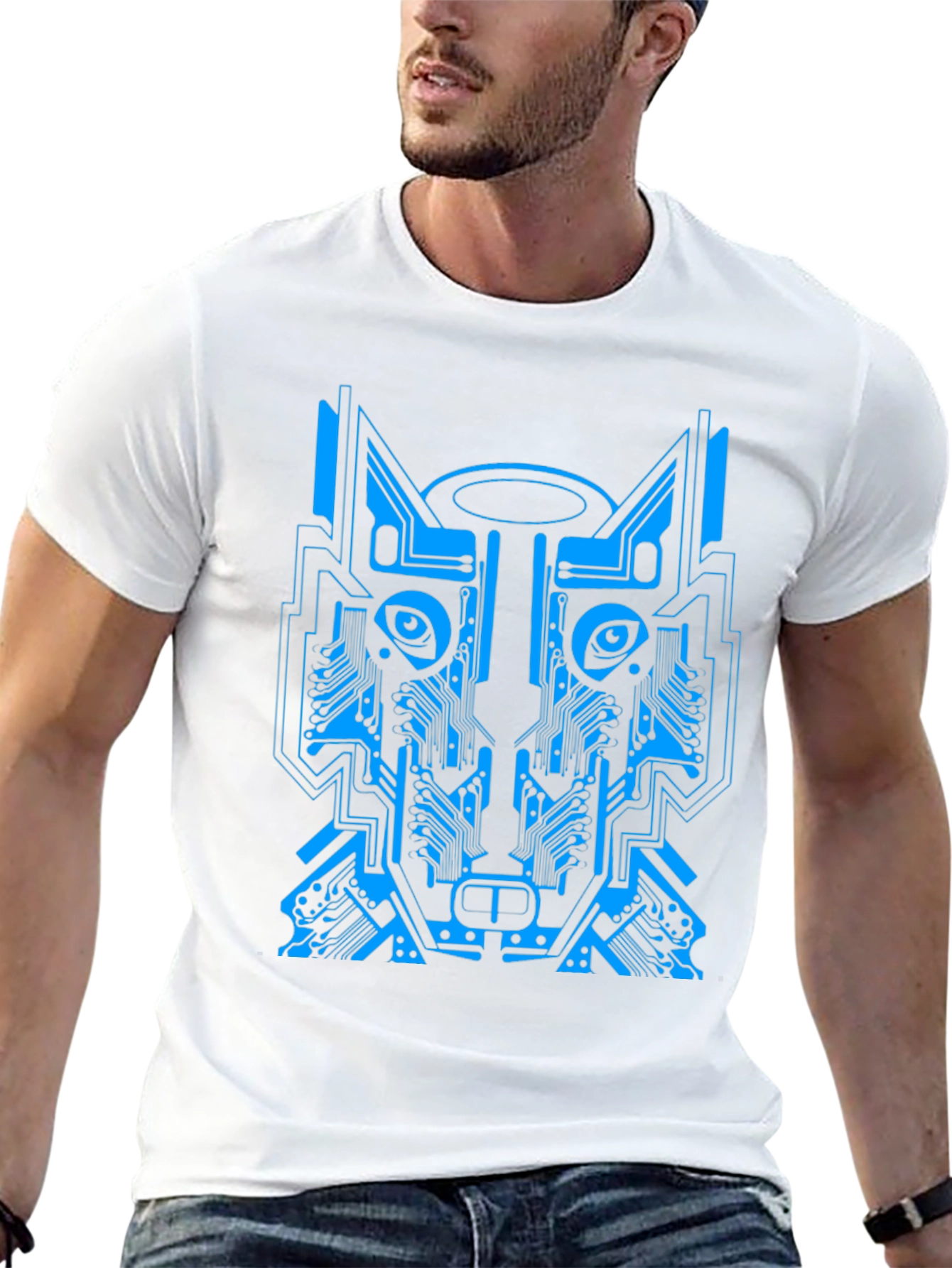 Cyber Wolf Graphic Tee - Unique Circuit Design