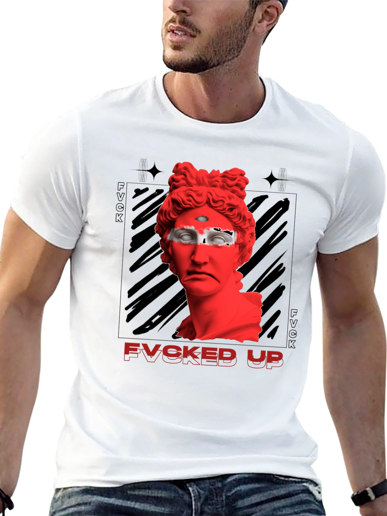 Fvcked Up Graphic Tee - Red Statue Design