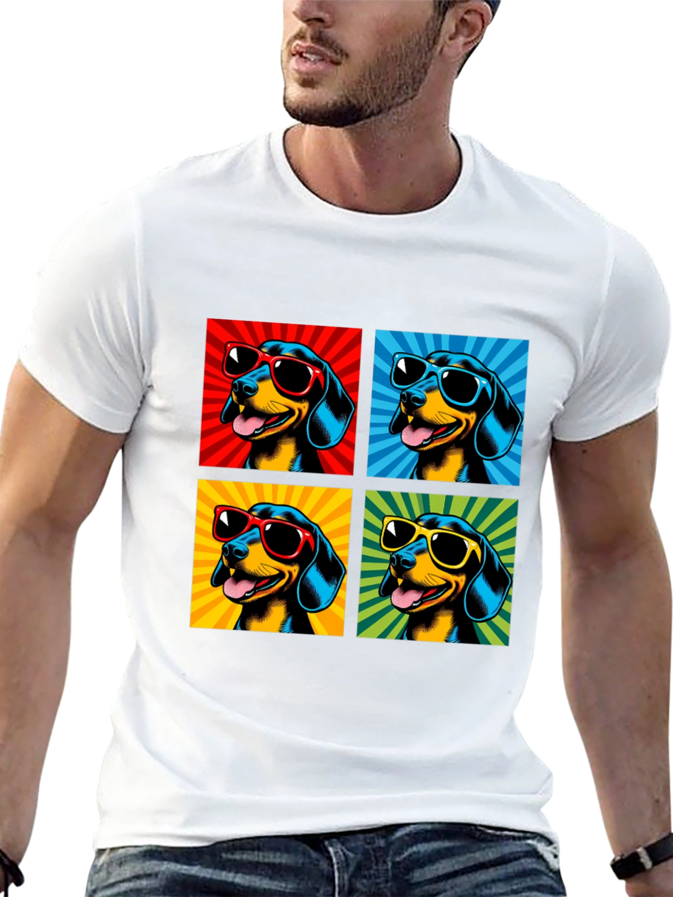 Cool Dachshund Pop Art Black T-Shirt