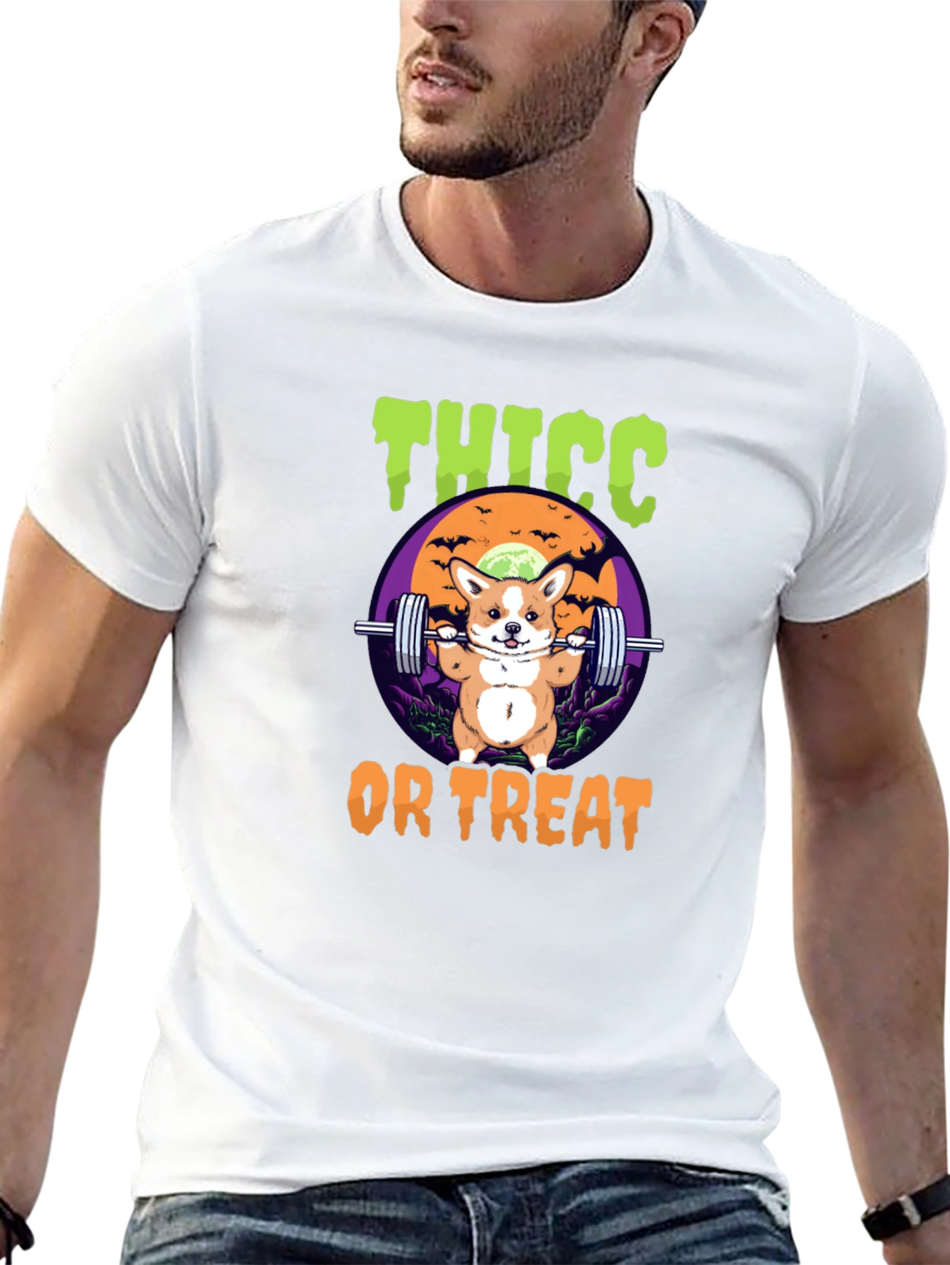 Thicc or Treat Halloween Dog Weightlifting T-Shirt