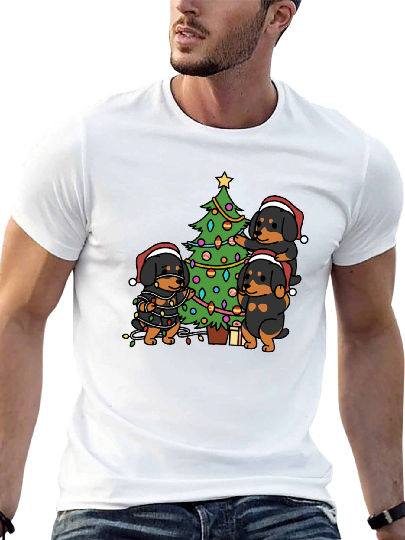 Festive Rottweiler Christmas Tree T-Shirt