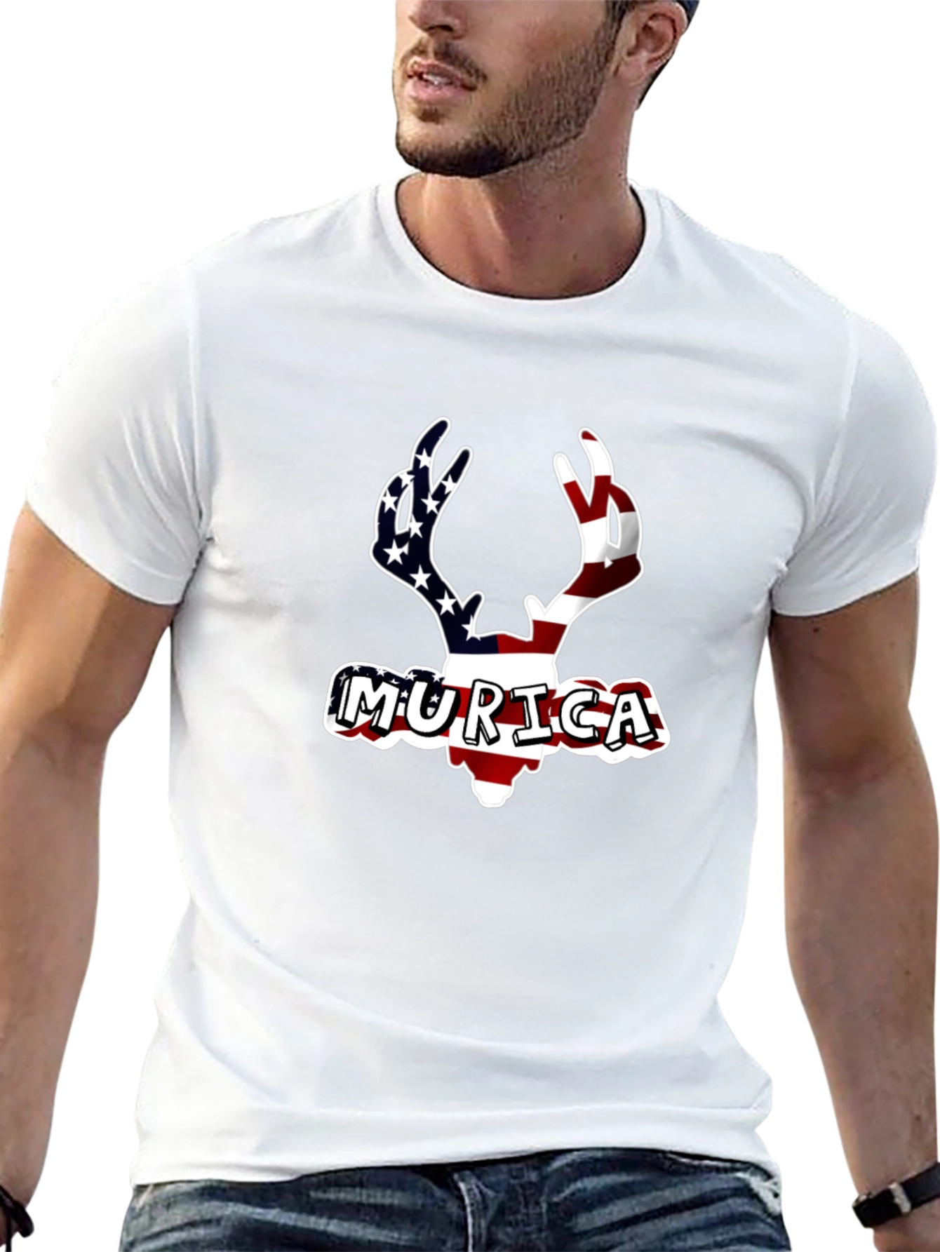 Patriotic Deer Murica T-Shirt - Black