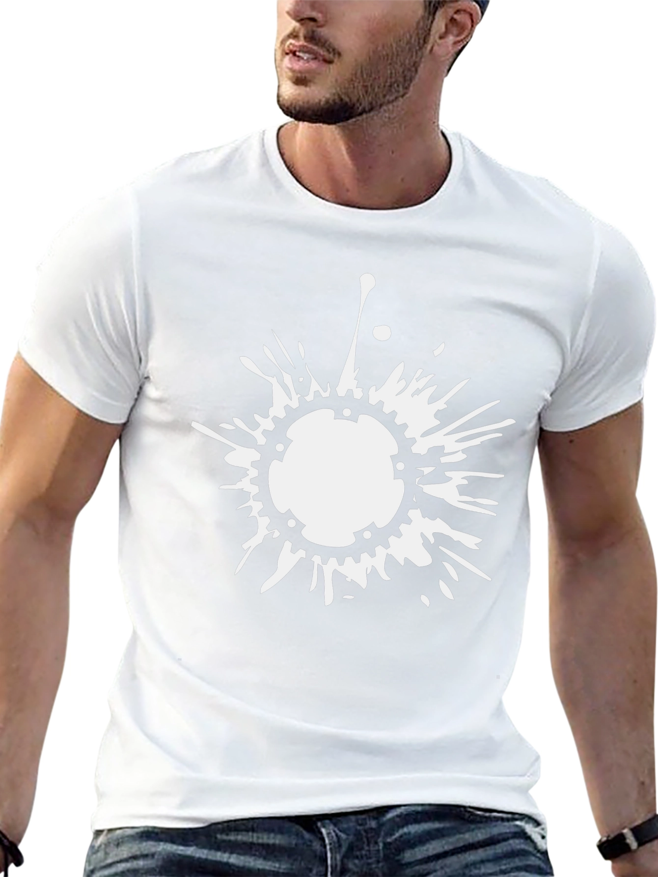 Mens Black T-Shirt with White Splash Graphic