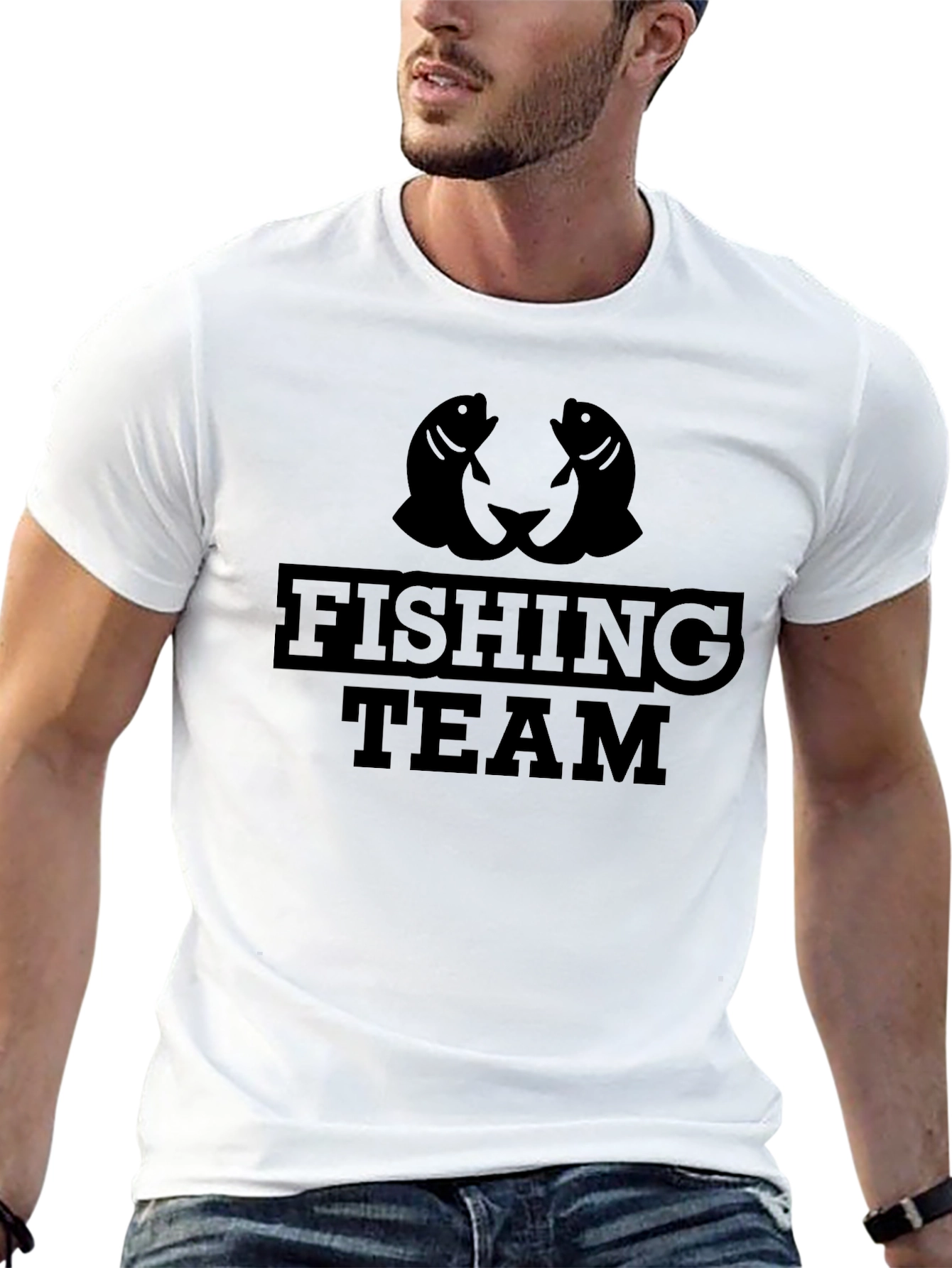Fishing Team Graphic Tee - Black Cotton T-Shirt