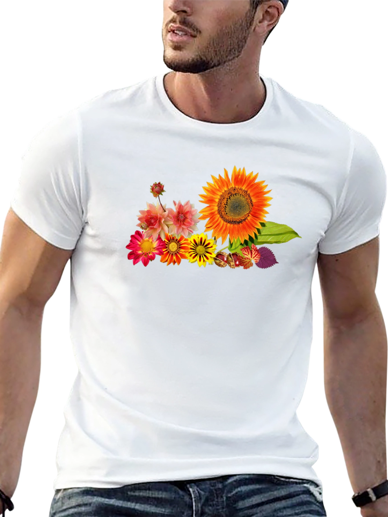 Floral Graphic Tee - Sunflower Design Black T-Shirt