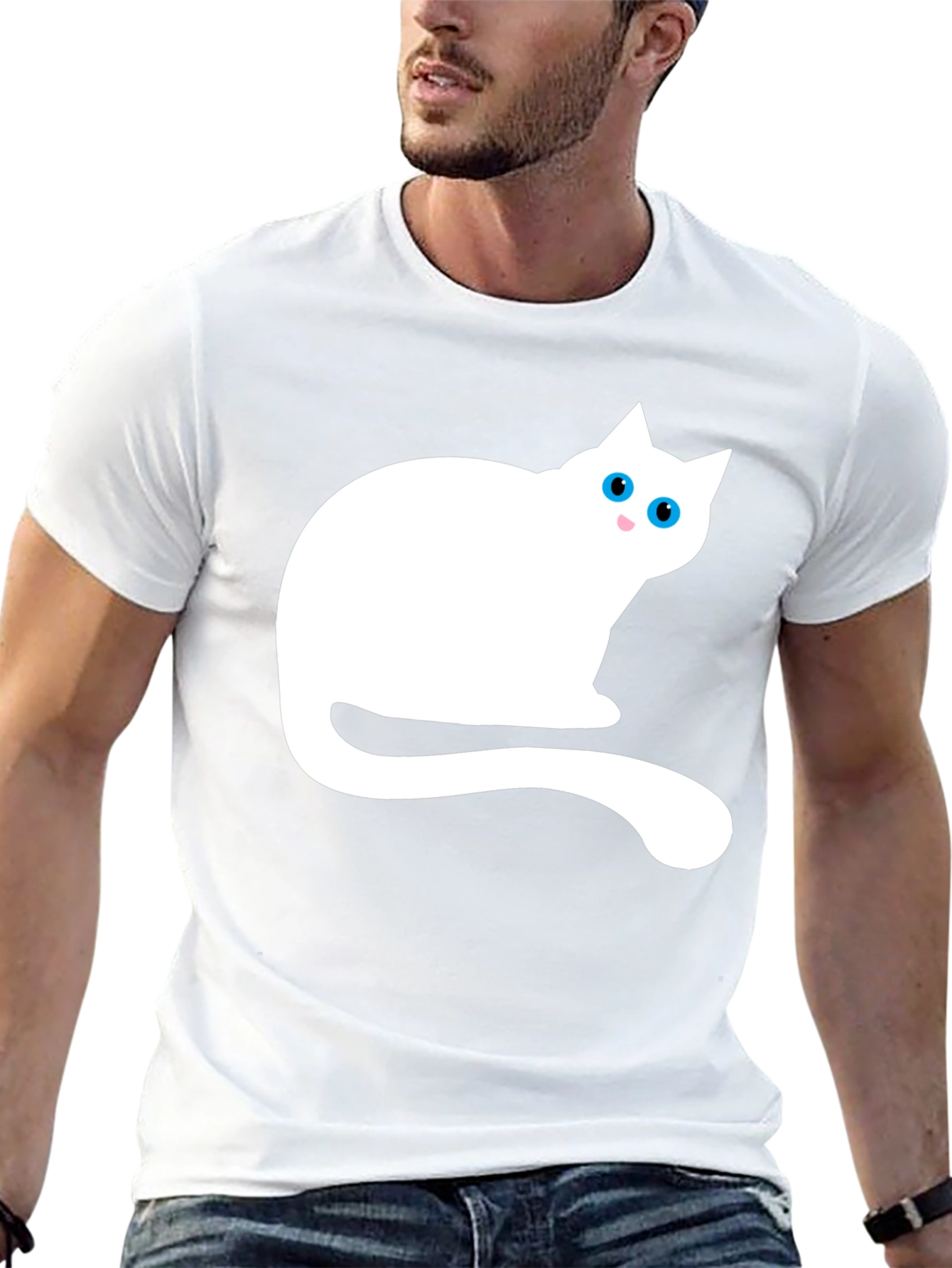 Black T-Shirt with White Cat Graphic