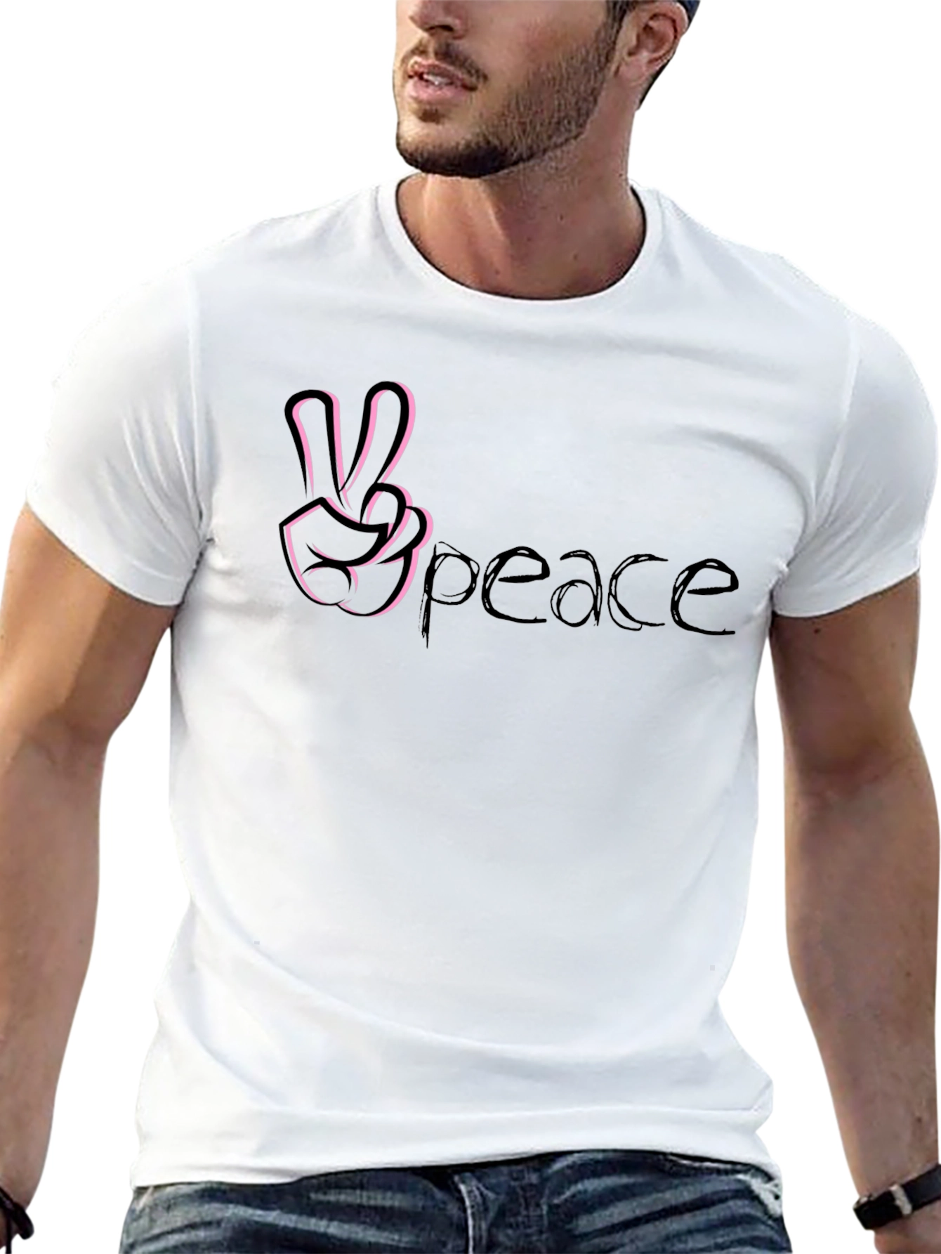 Peace Sign Graphic Tee - Stylish Black Cotton T-Shirt