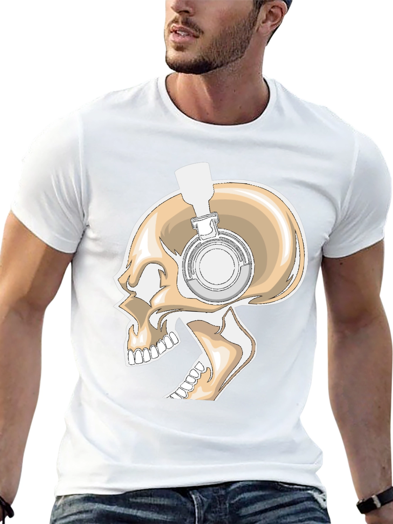Skull with Headphones Graphic T-Shirt