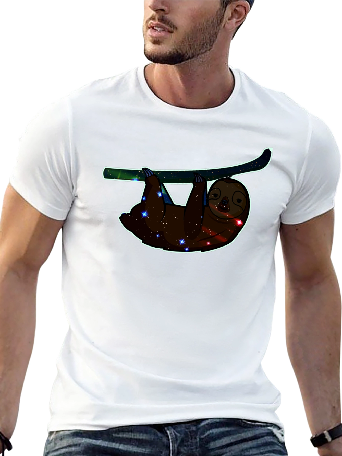 Cosmic Sloth Graphic Tee - Black Crew Neck
