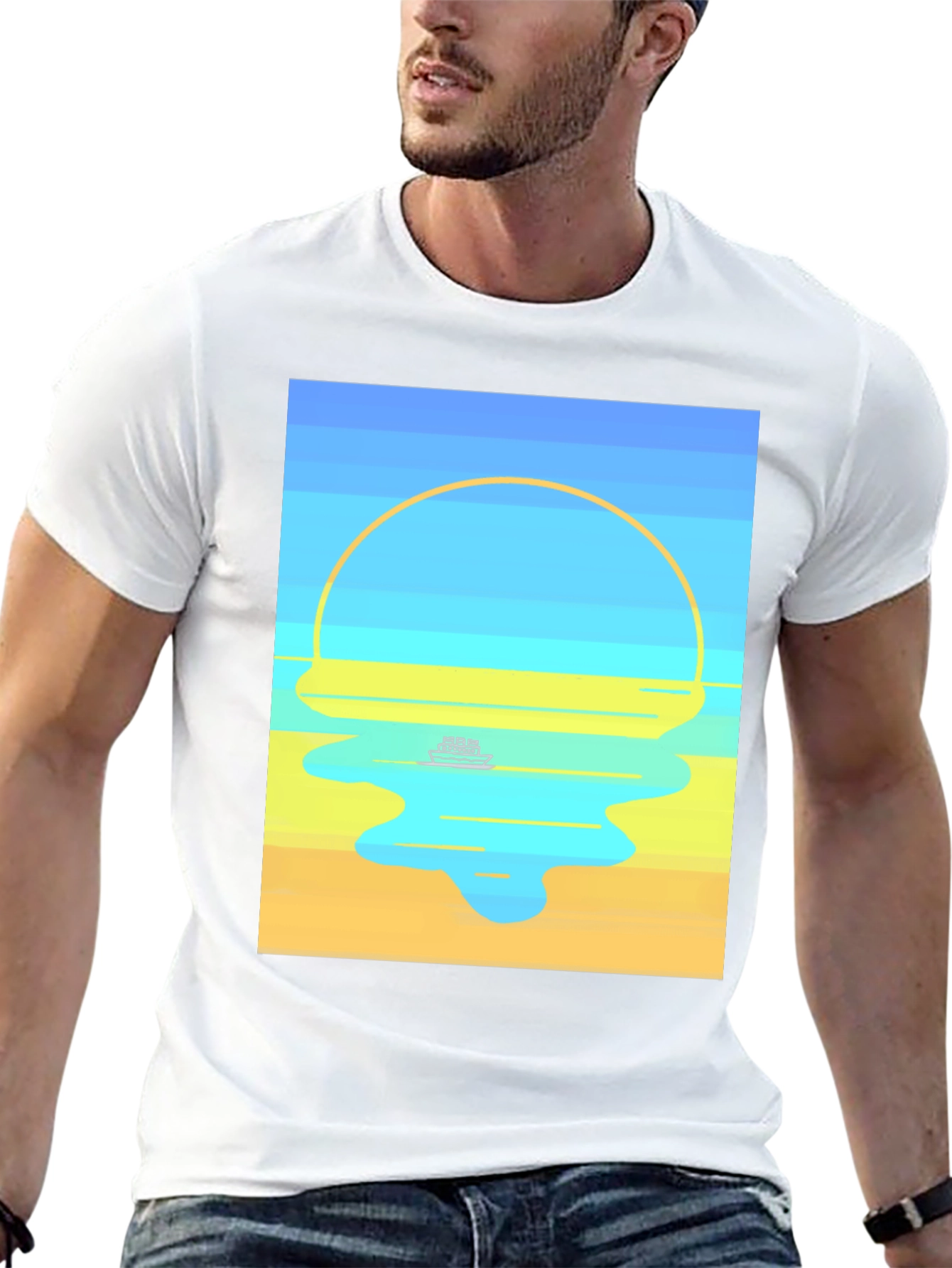 Sunset Cruise Graphic Tee - Modern Art Style