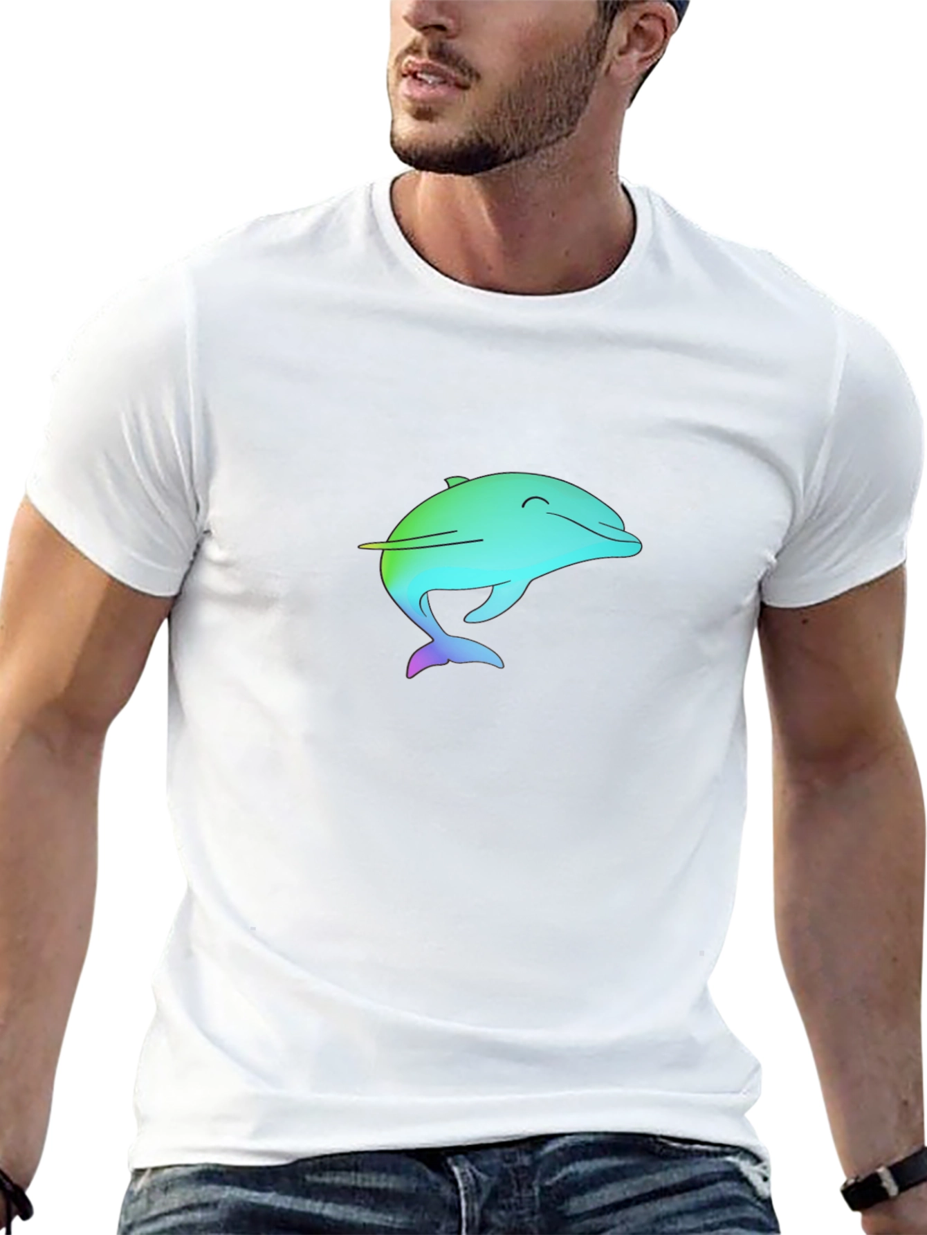 Rainbow Dolphin Graphic Black Tee