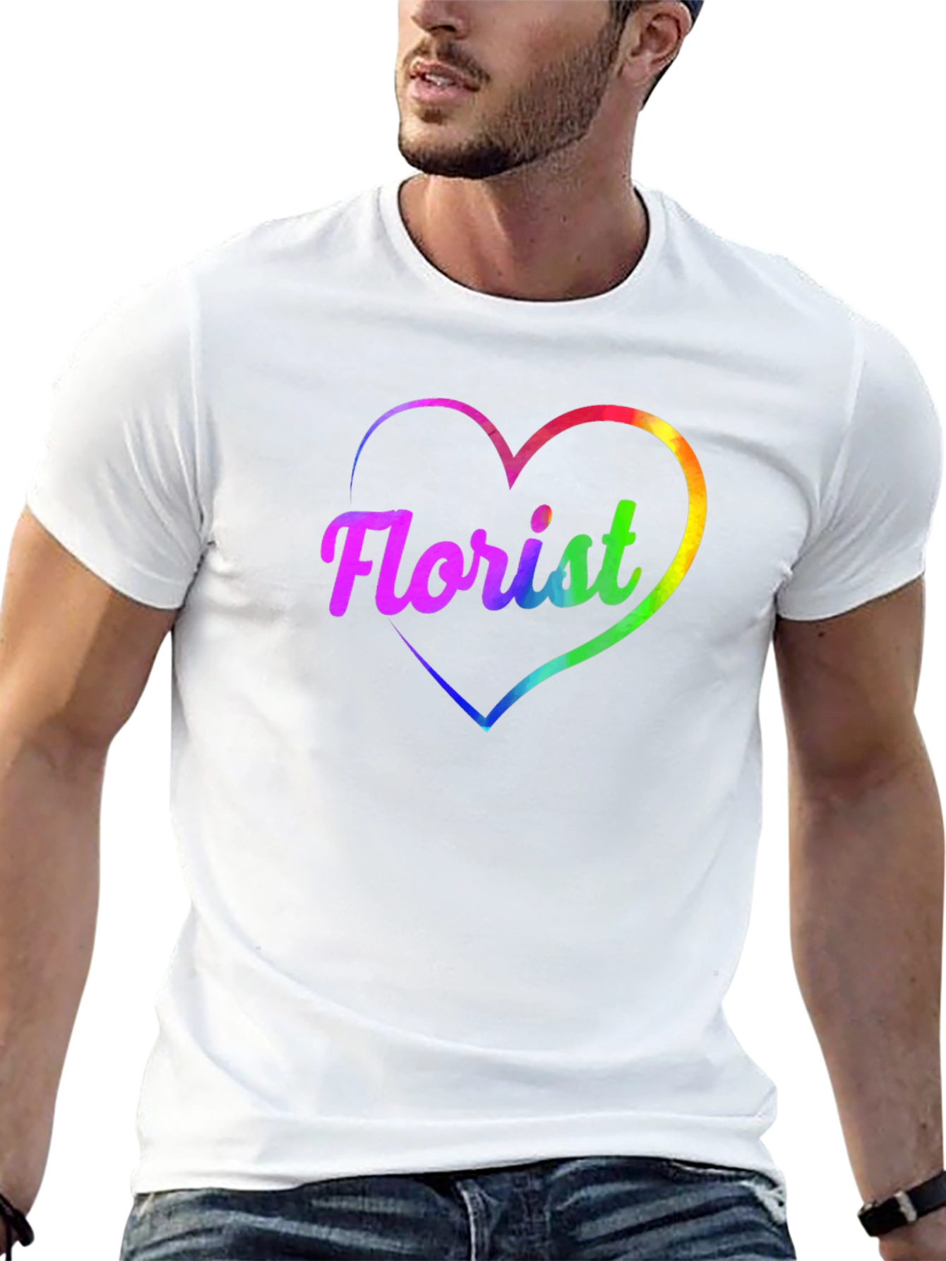 Rainbow Florist Heart Black T-Shirt