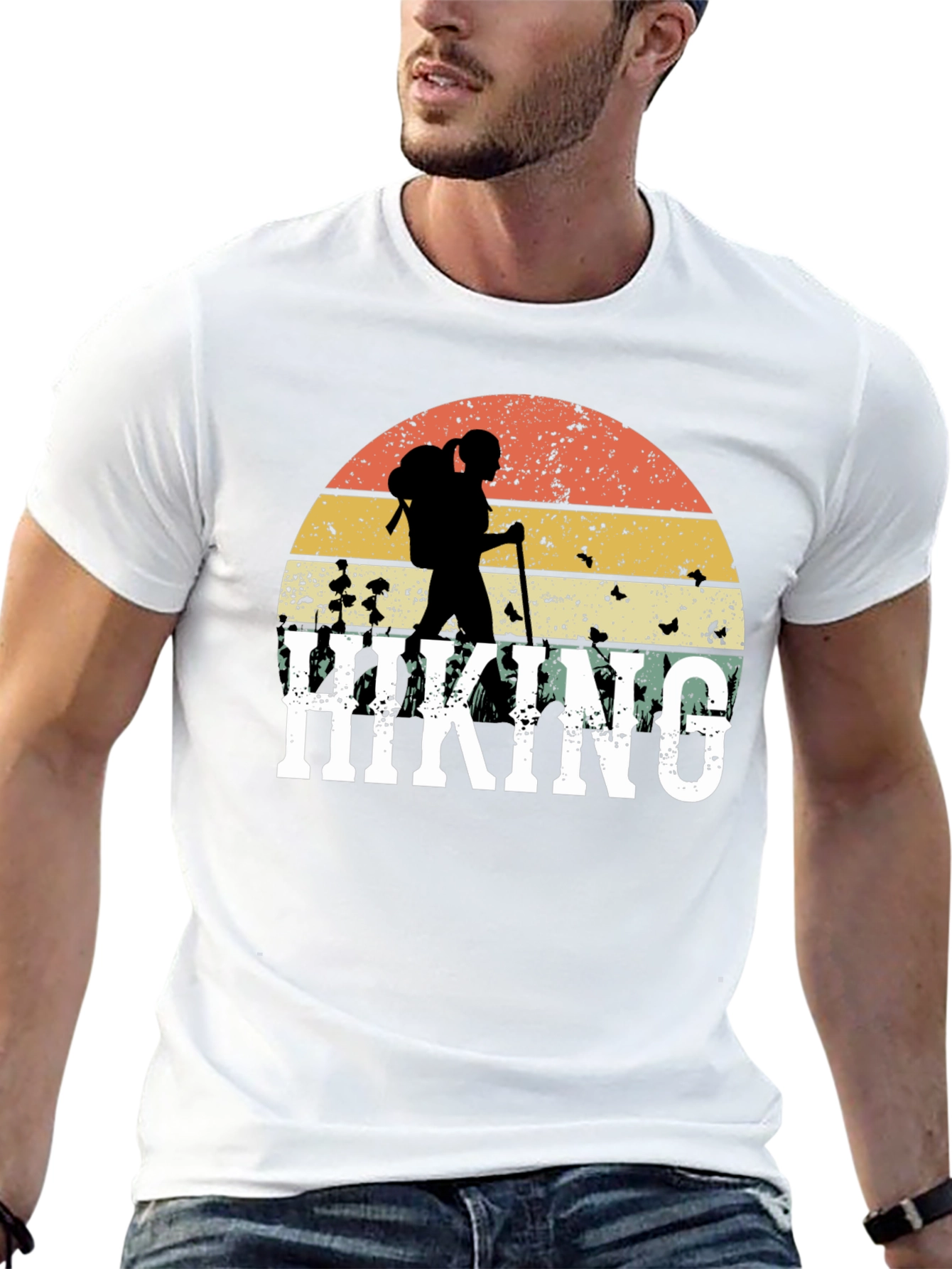 Hiking Graphic T-Shirt - Retro Sunset Design