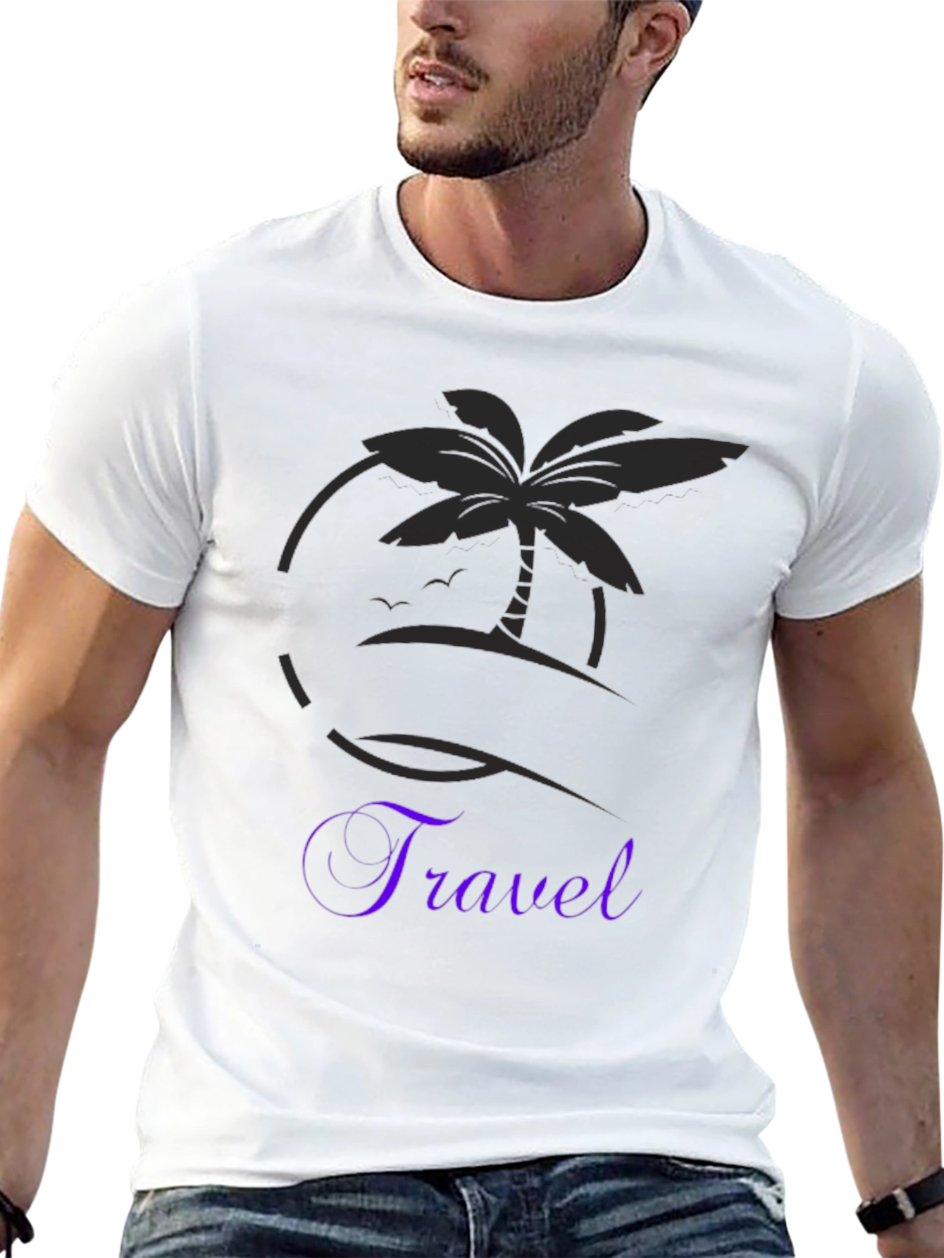 Travel T-Shirt Black Palm Tree Graphic Tee Vacation Ready
