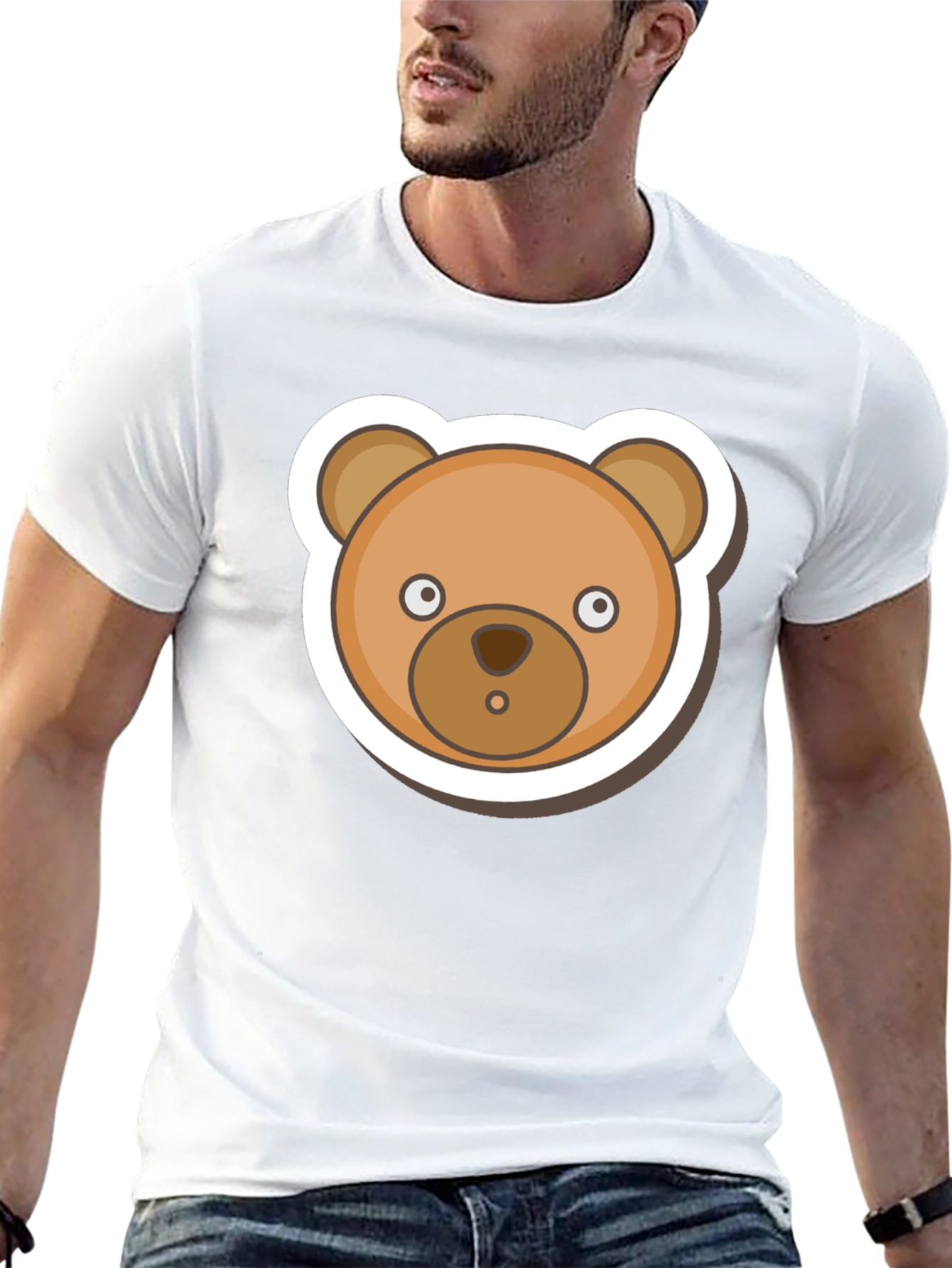Cute Teddy Bear Graphic Tee - Mens Black T-Shirt