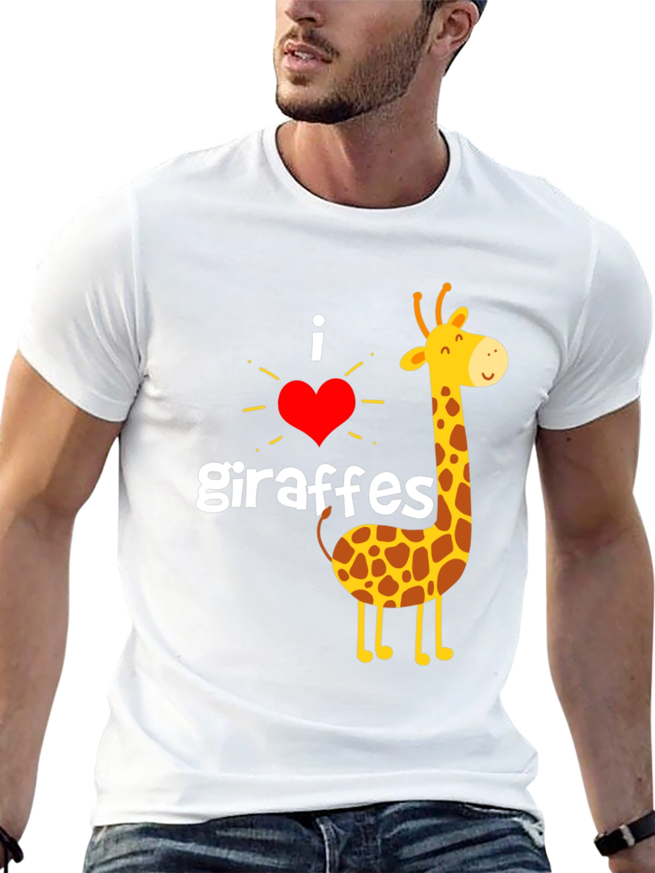 I Love Giraffes T-Shirt - Black Cotton Graphic Tee
