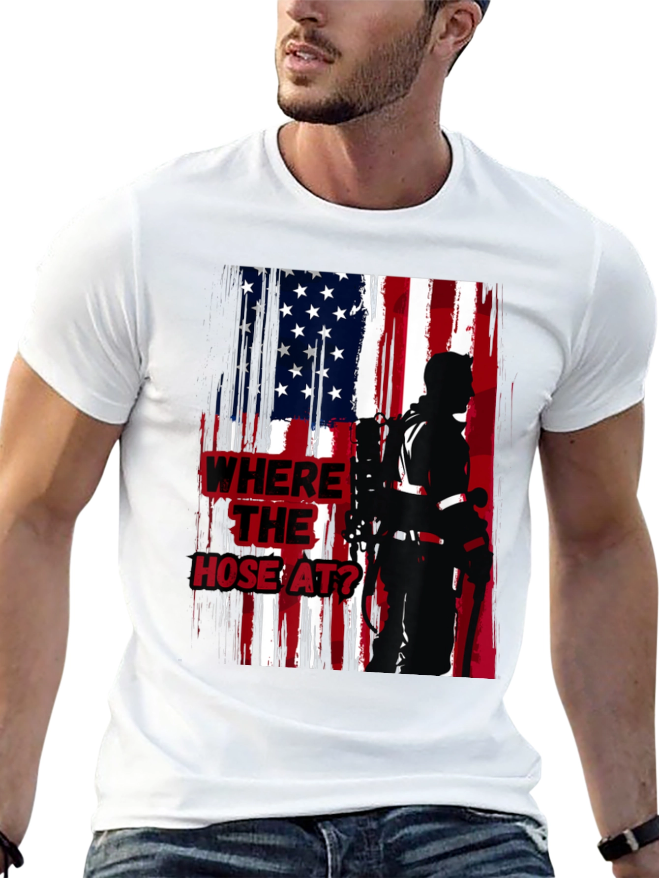 Firefighter American Flag T-Shirt - Wheres the Hose?