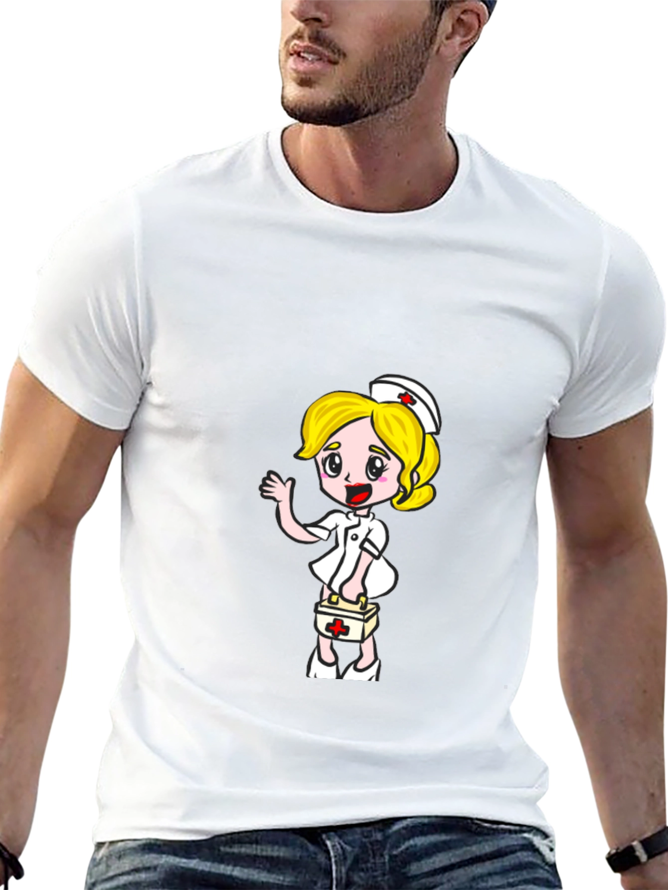 Nurse Cartoon Graphic Tee - Black