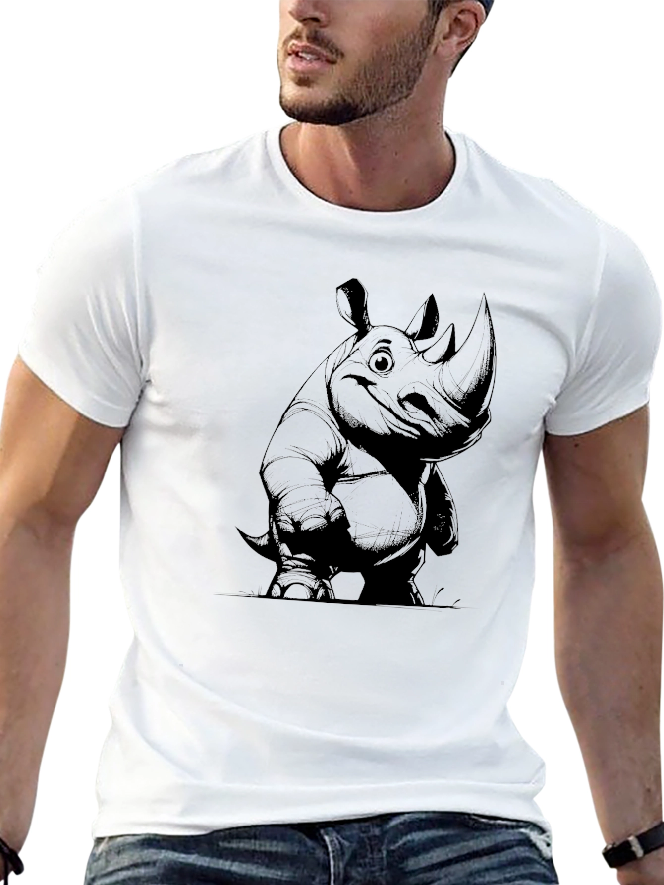 Rhino Graphic Tee - Black Cotton Casual Wear