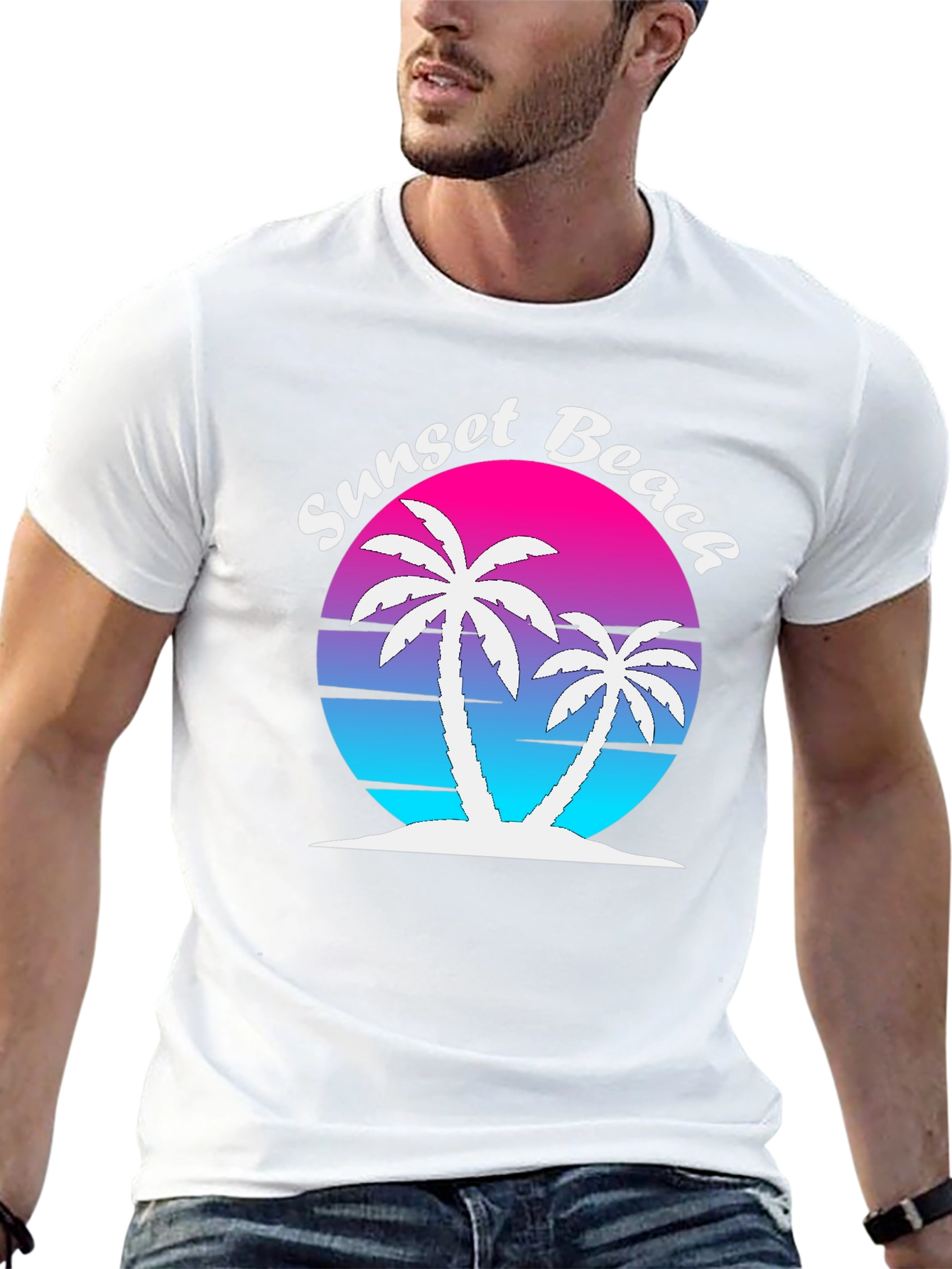 Sunset Beach Palm Tree Graphic Tee