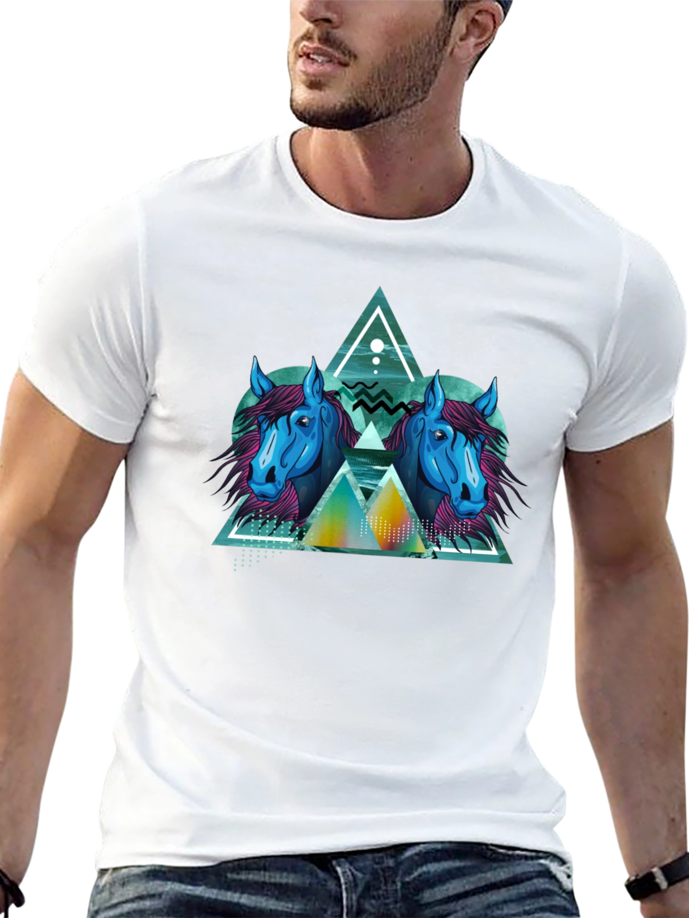 Geometric Horse Graphic Black T-Shirt