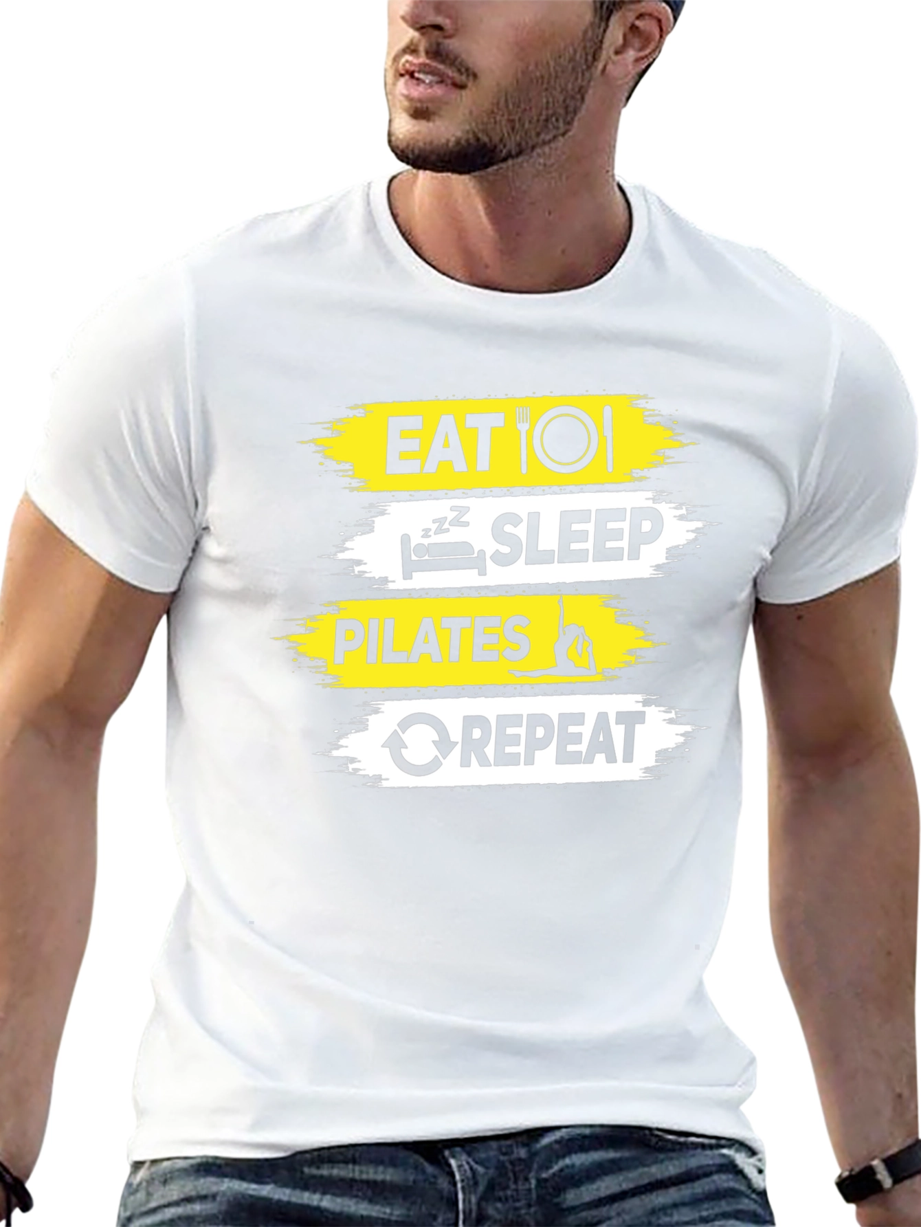 Eat Sleep Pilates Repeat Black Graphic T-Shirt