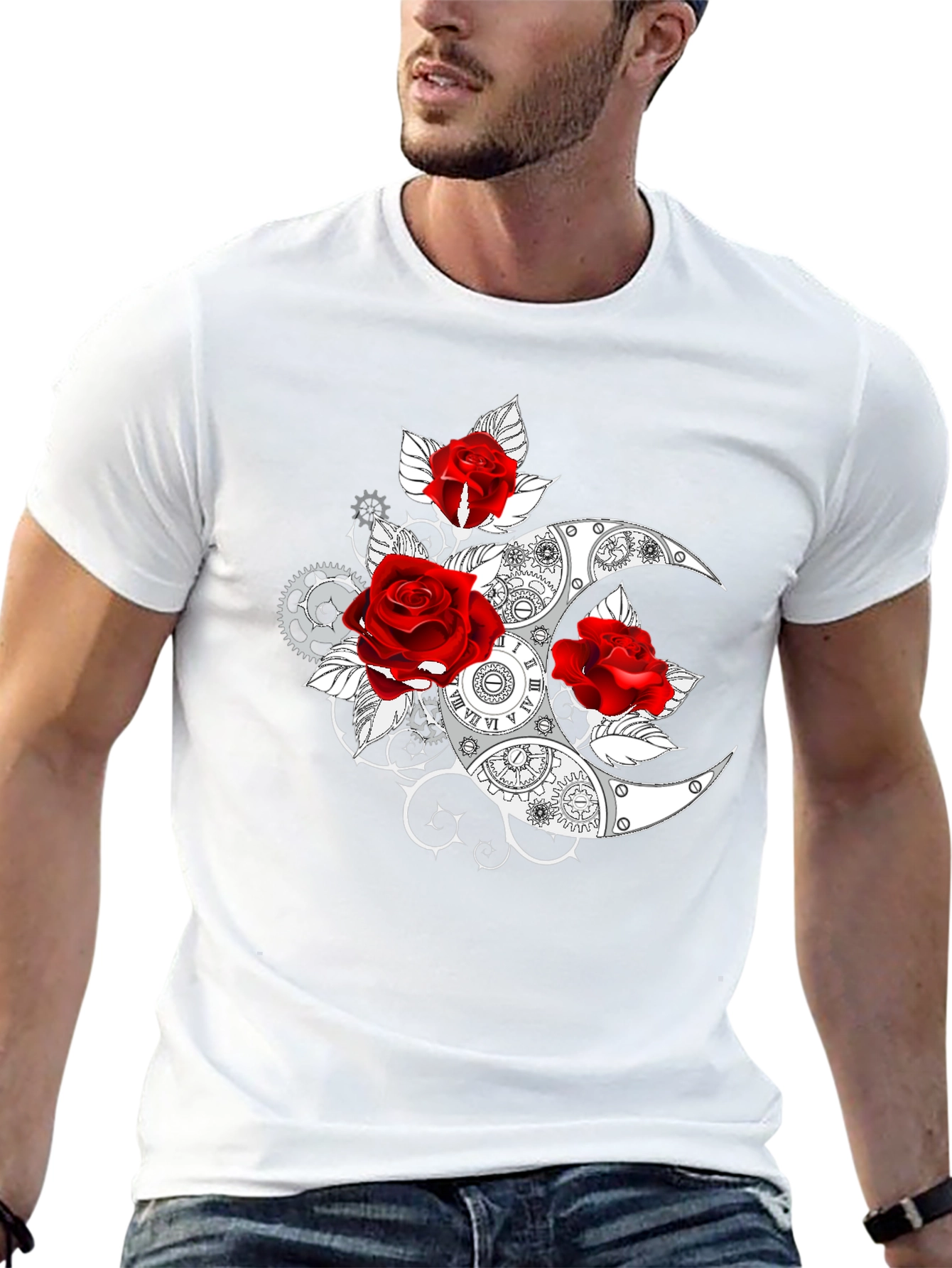 Steampunk Rose & Moon Graphic T-Shirt
