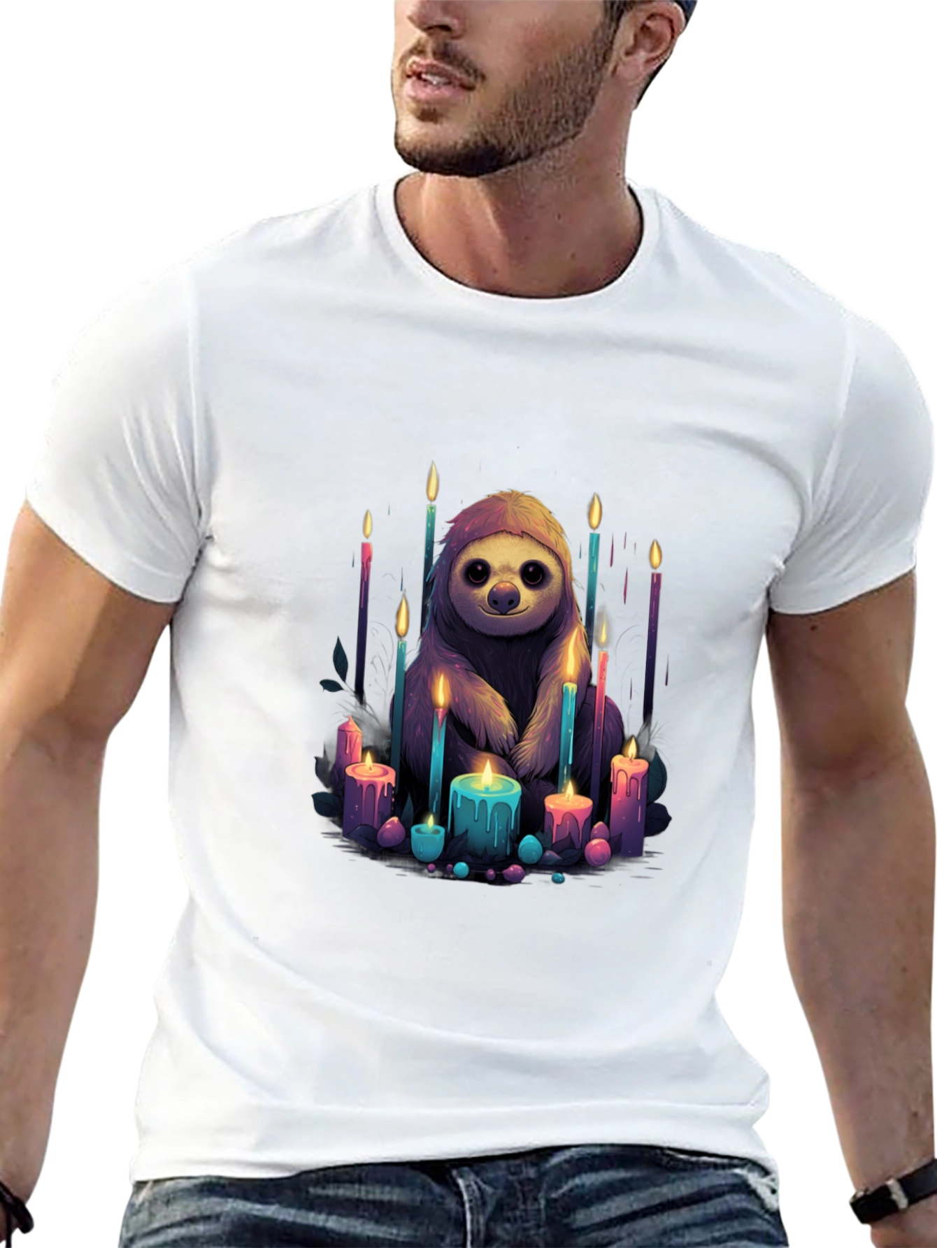 Sloth & Candles Graphic Black T-Shirt