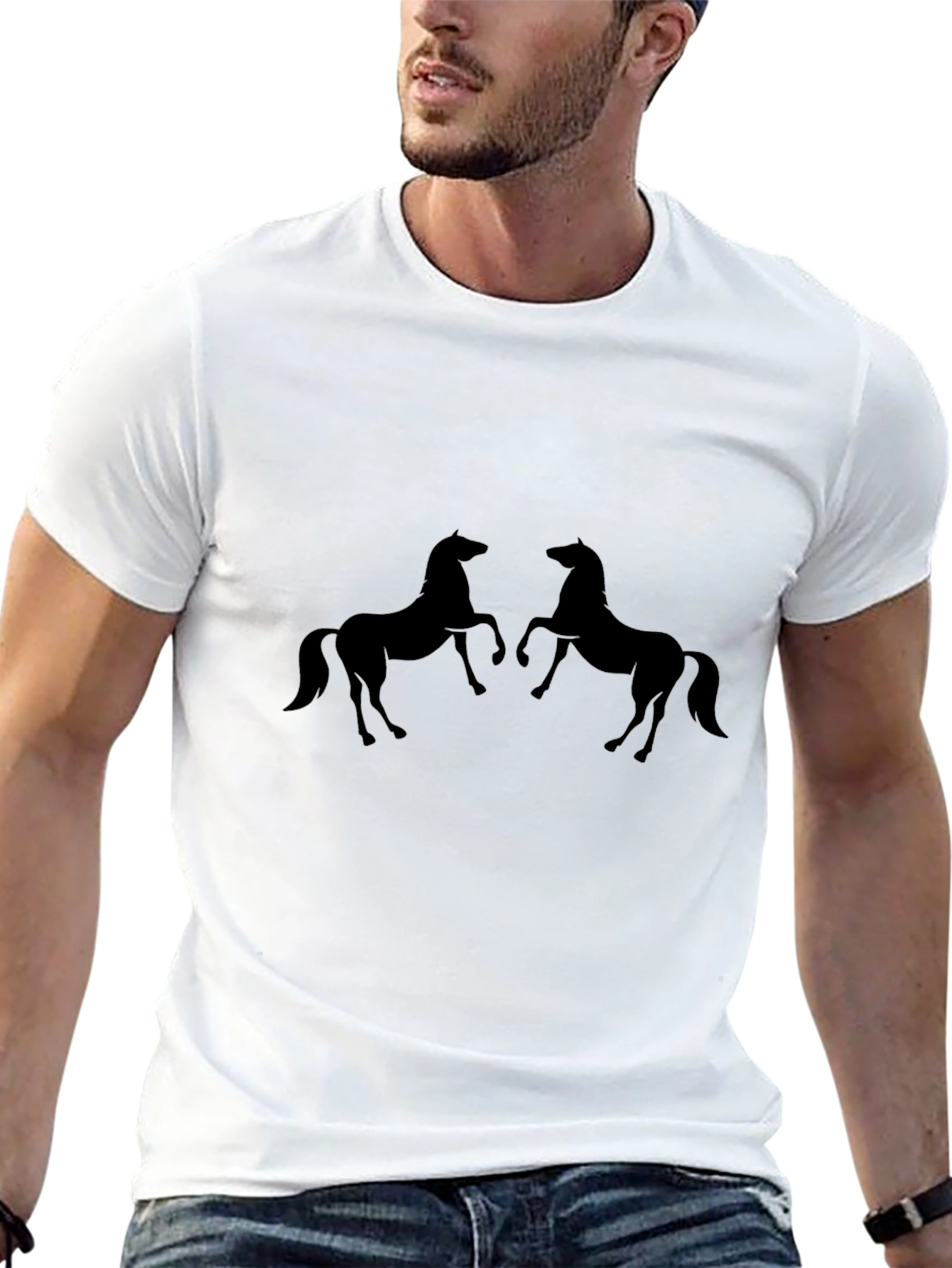 Mens Black Two Horse Graphic Tee
