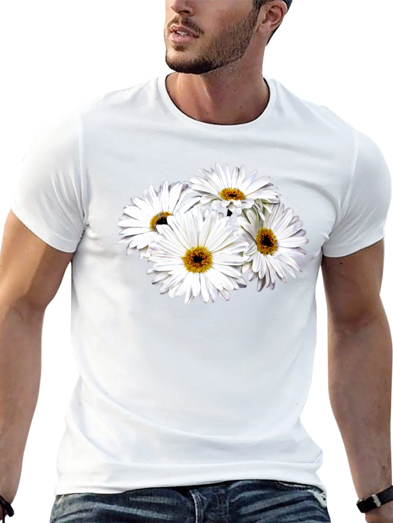 Daisy Flower Graphic Black T-Shirt