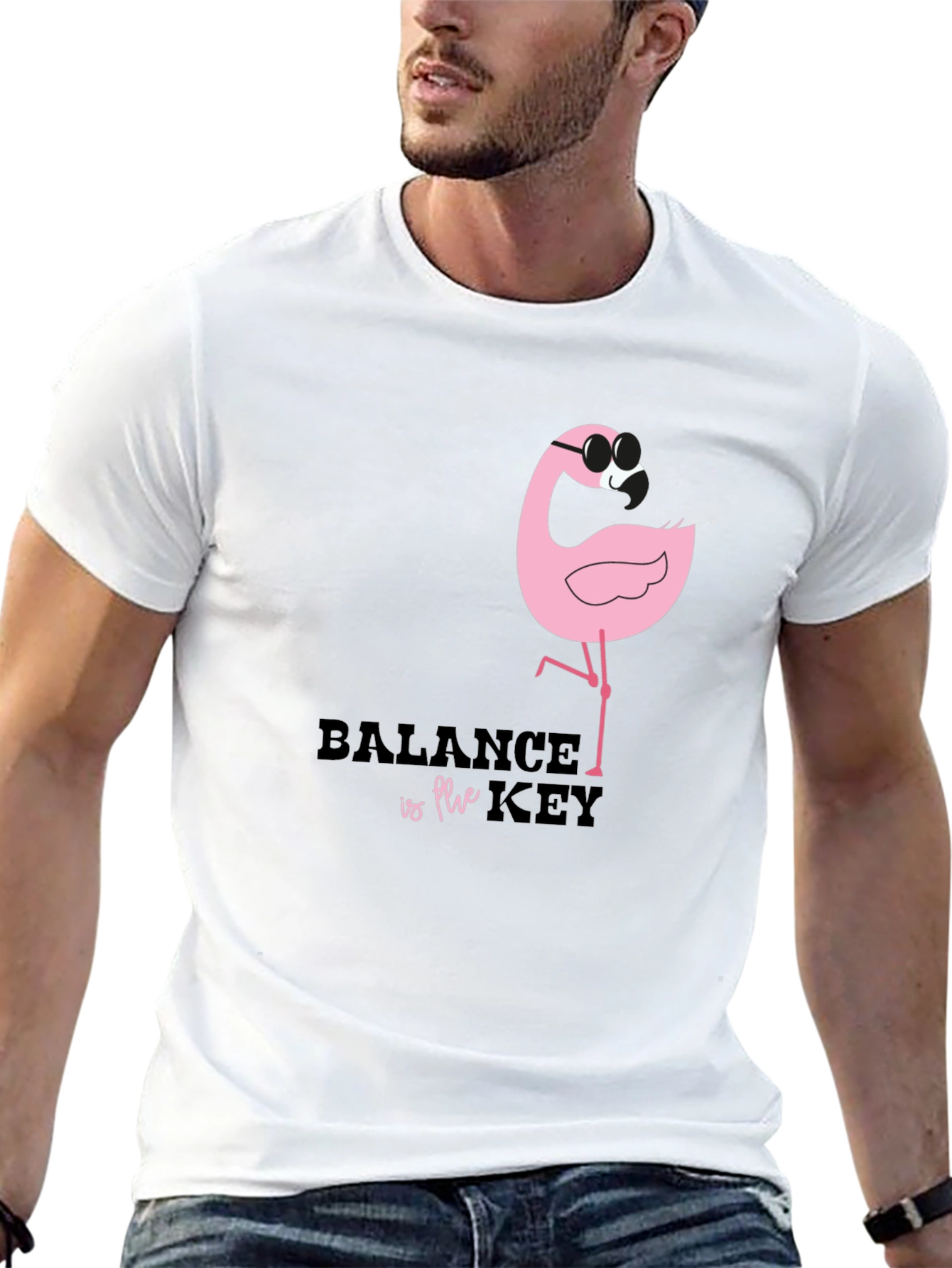 Balance is Key Flamingo Black Graphic Tee