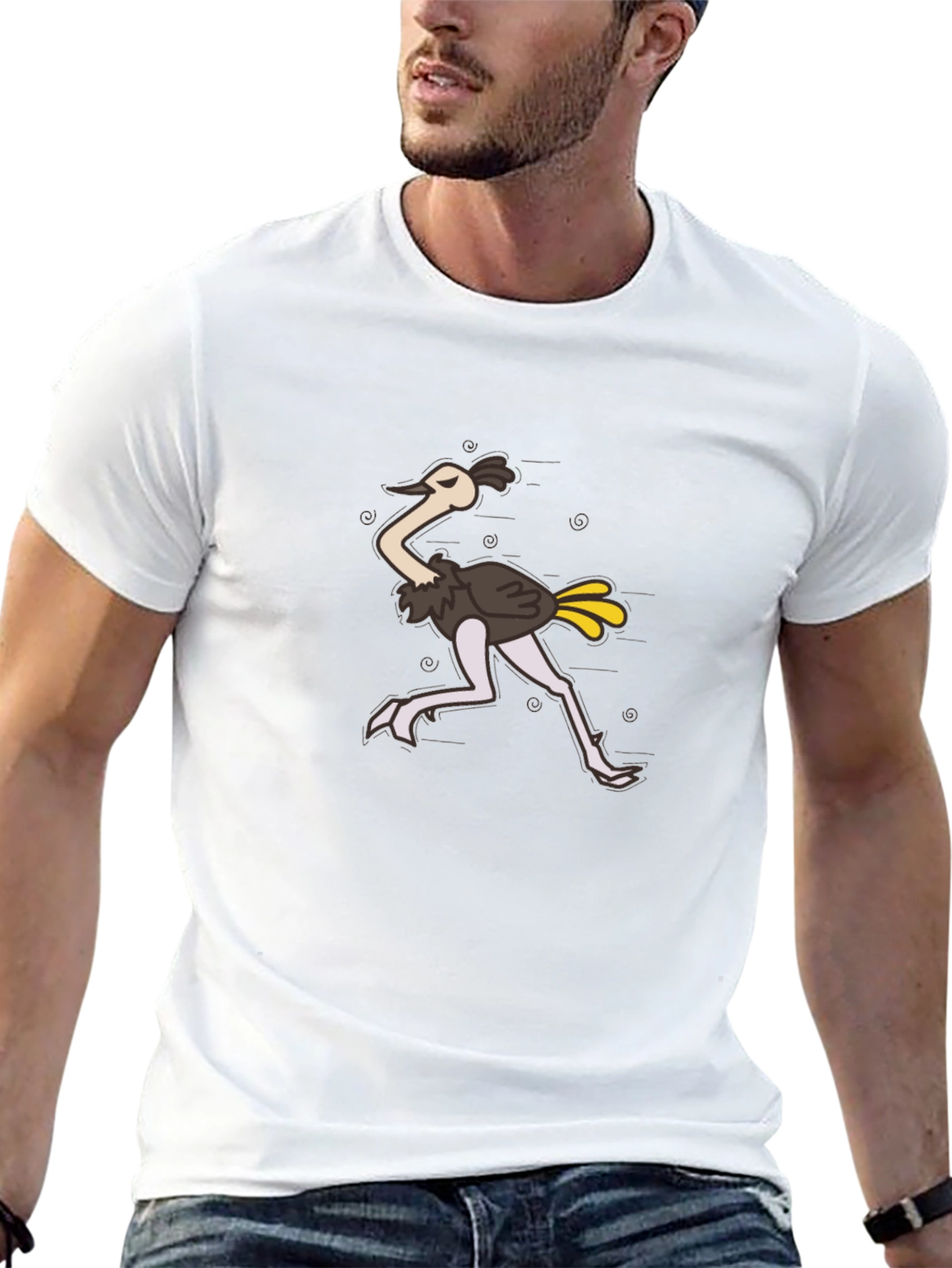 Funny Ostrich Cartoon Black T-Shirt