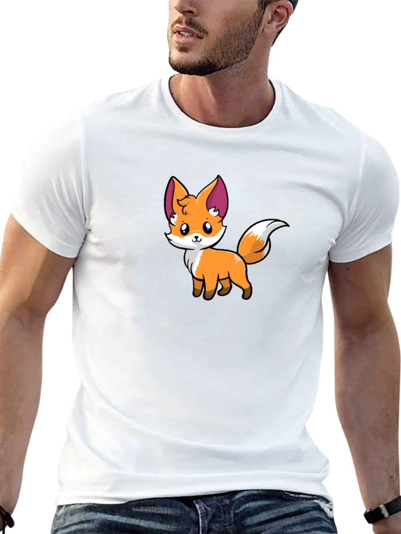 Cute Cartoon Fox Graphic Black T-Shirt