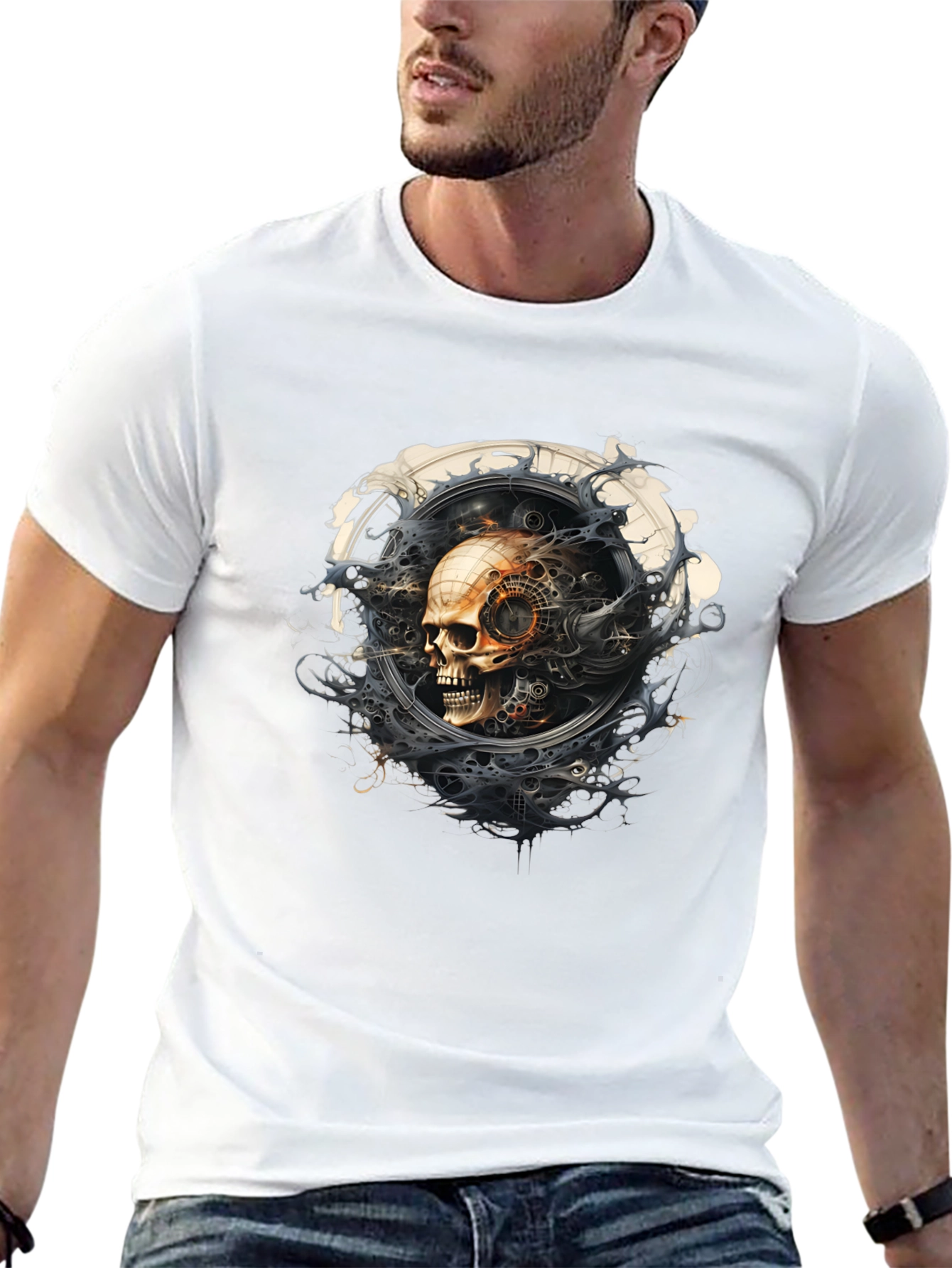 Steampunk Skull Graphic Black T-Shirt