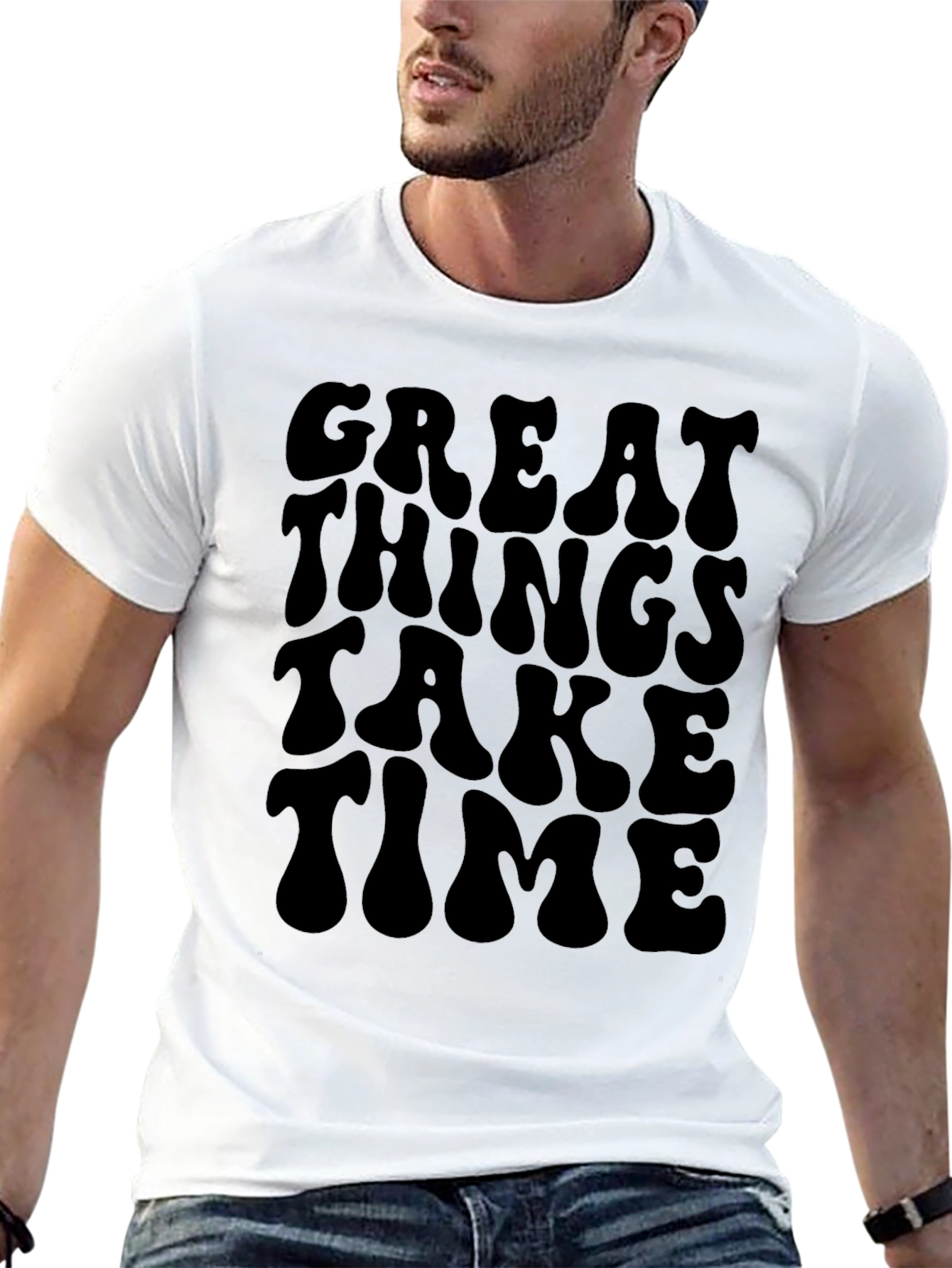 Retro Great Things Take Time Black T-Shirt