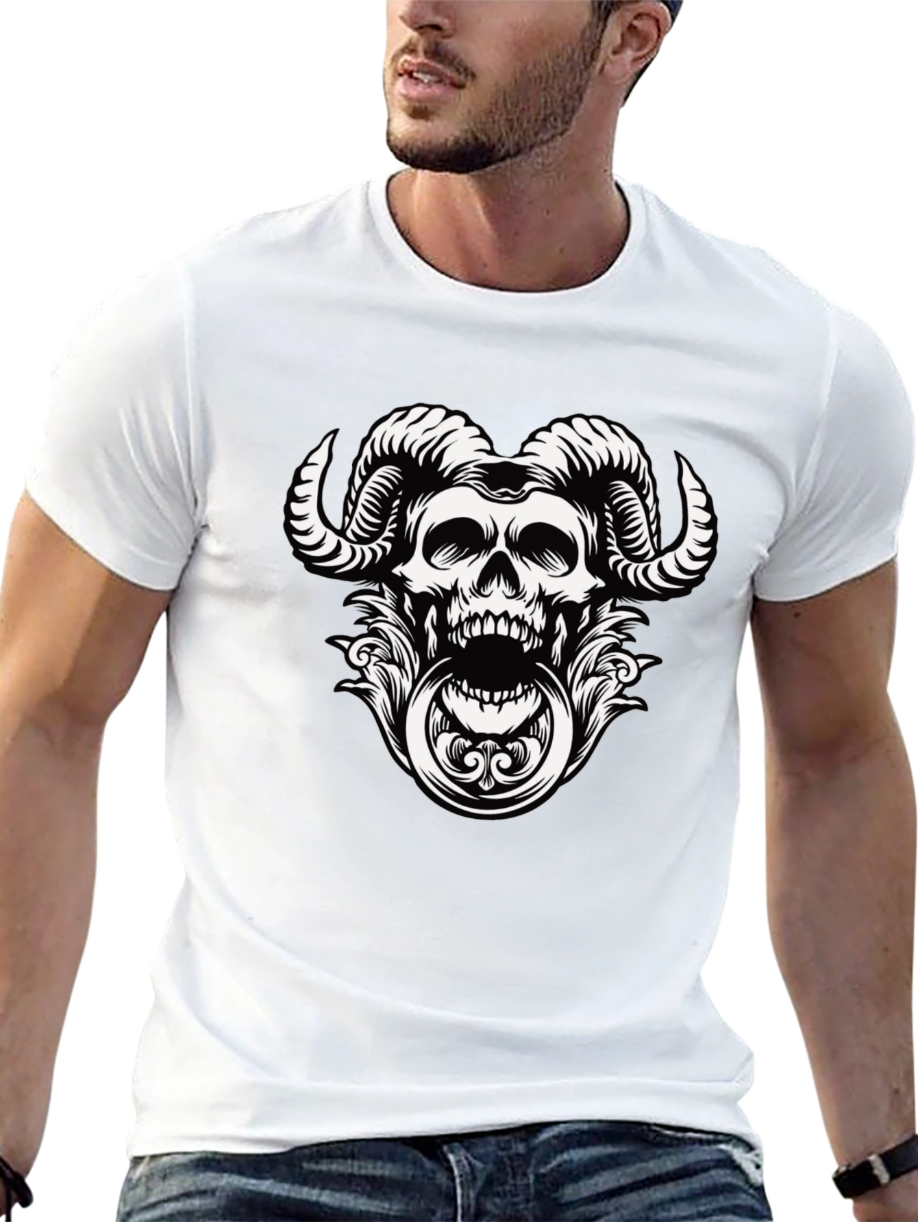 Skull Horns Graphic Tee - Mens Black T-Shirt