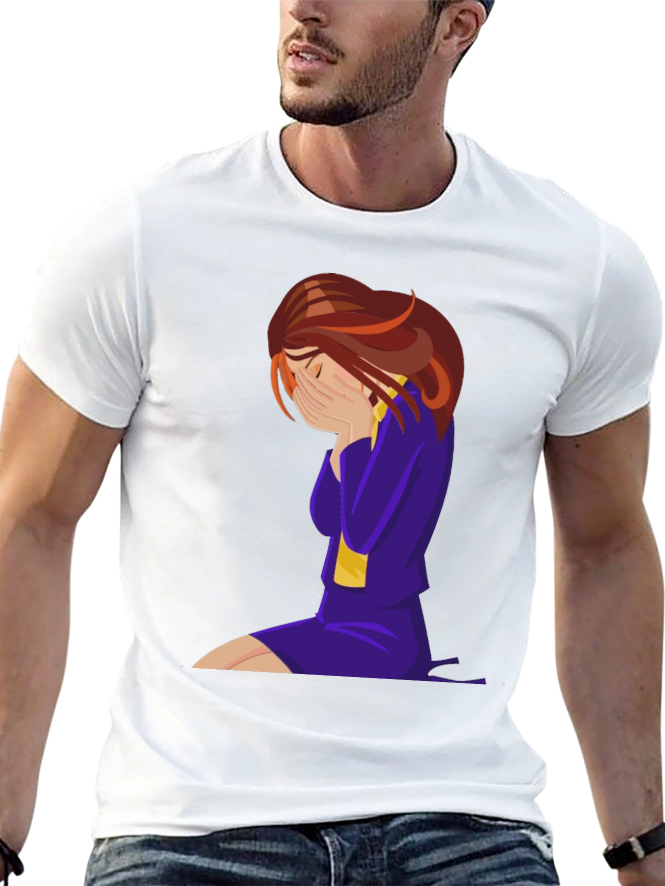 Emotional Cartoon Graphic Tee - Black
