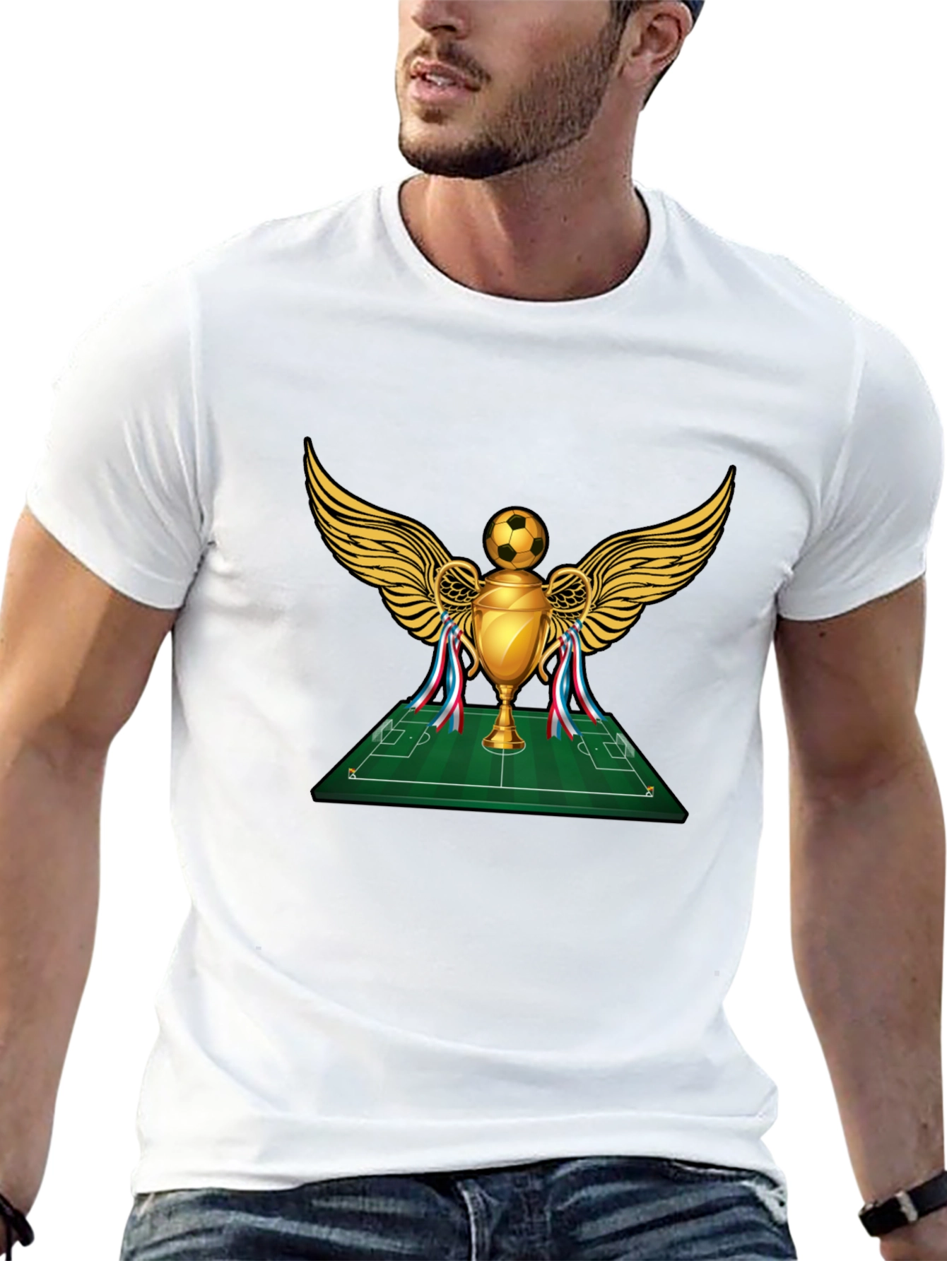 Soccer Trophy Graphic Tee - Black Cotton T-Shirt