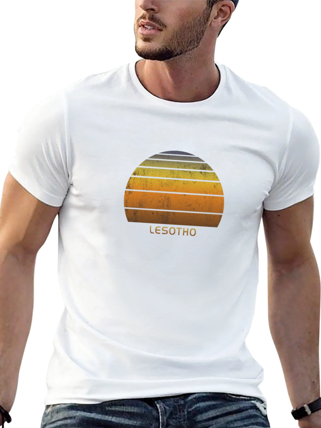 Retro Lesotho Sunset Graphic Tee - Unisex Black T-Shirt