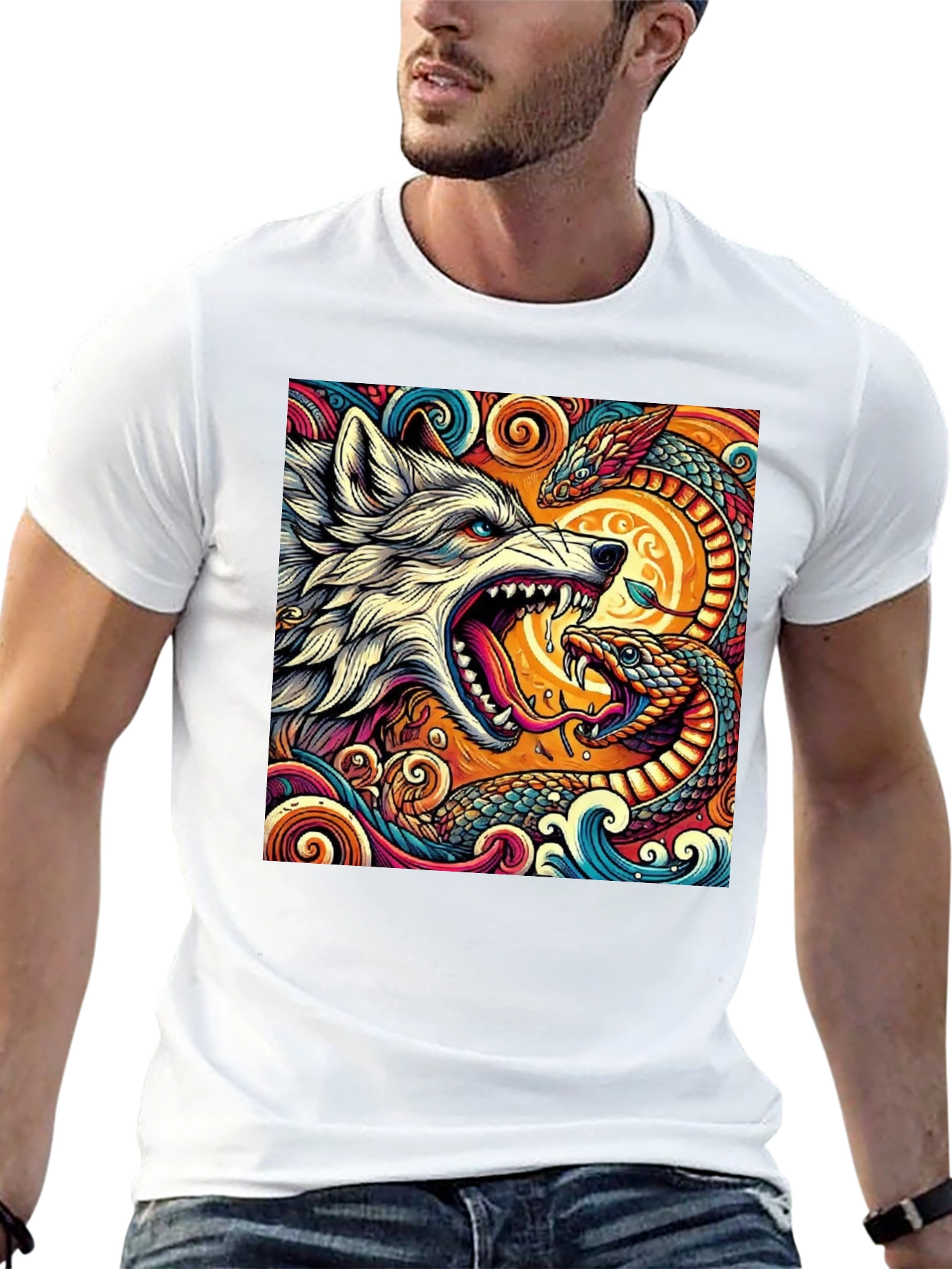 Wolf and Snake Graphic Tee - Bold Design